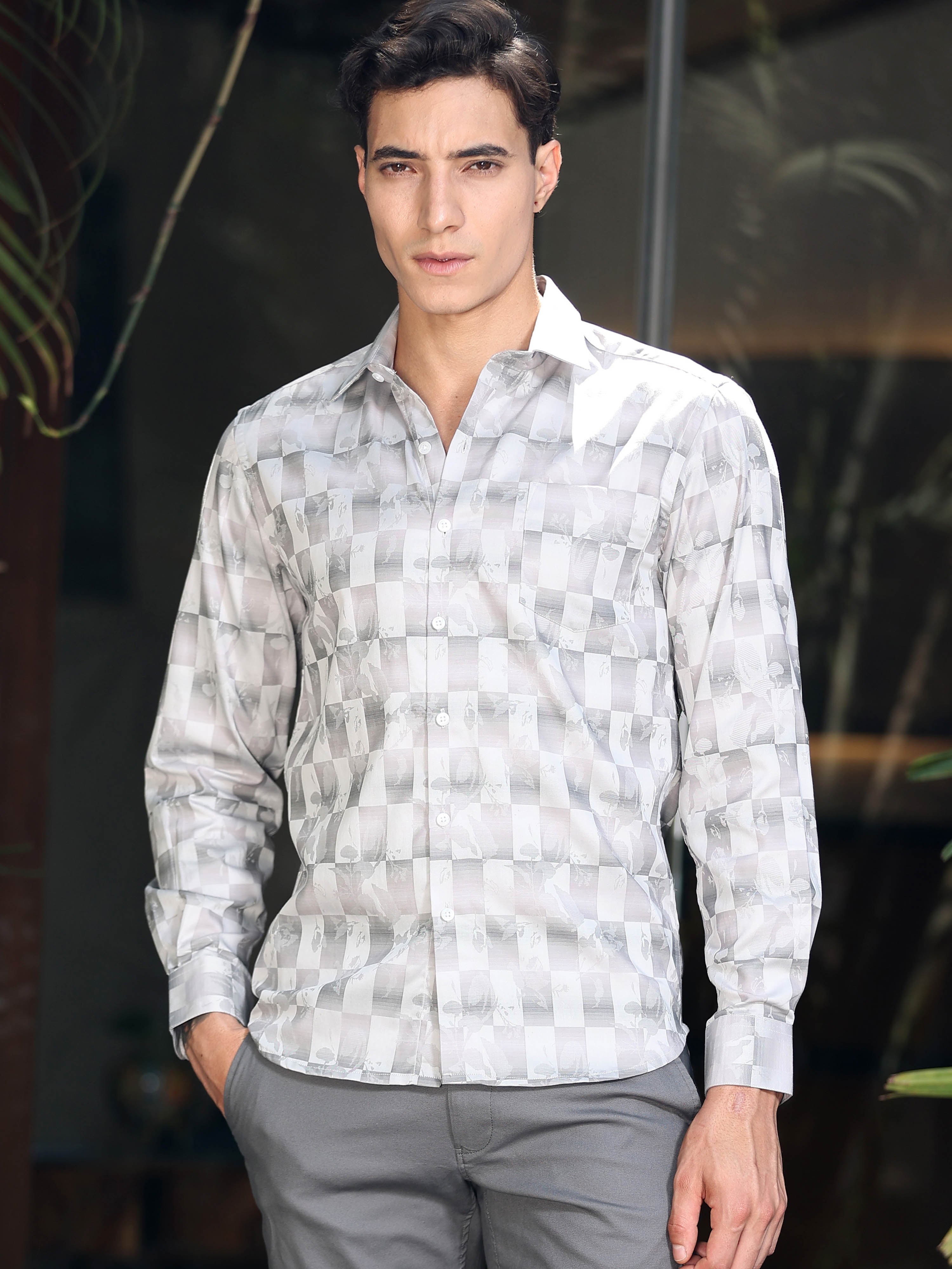 Printed and textured shirts for men styled for smart casual fashion and after-office plans.
