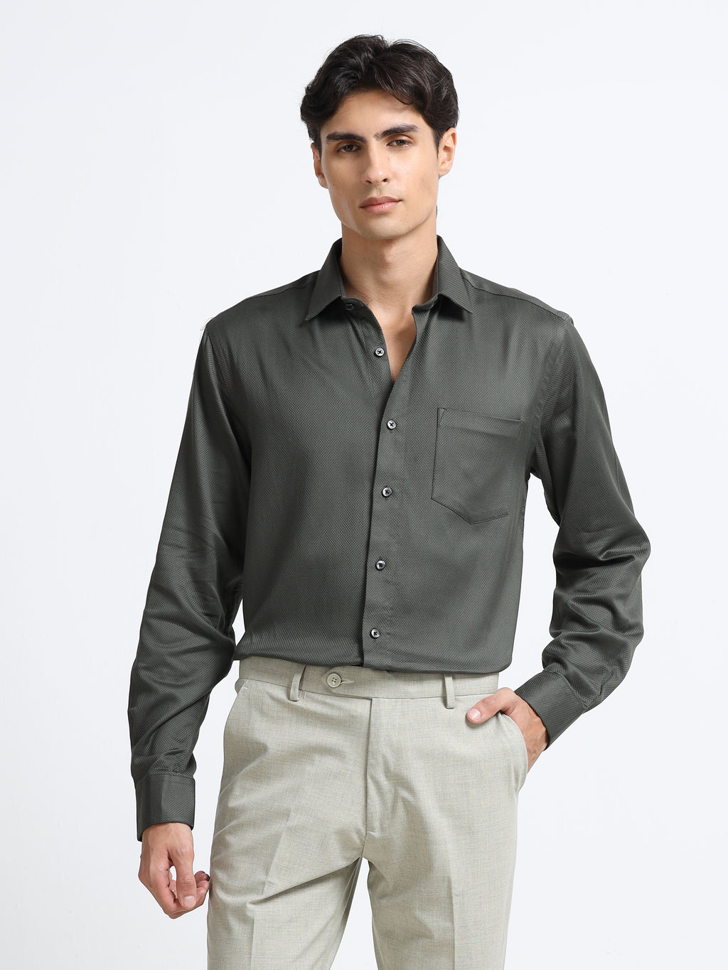 Nocturnal Olive Artisan Textured Shirt