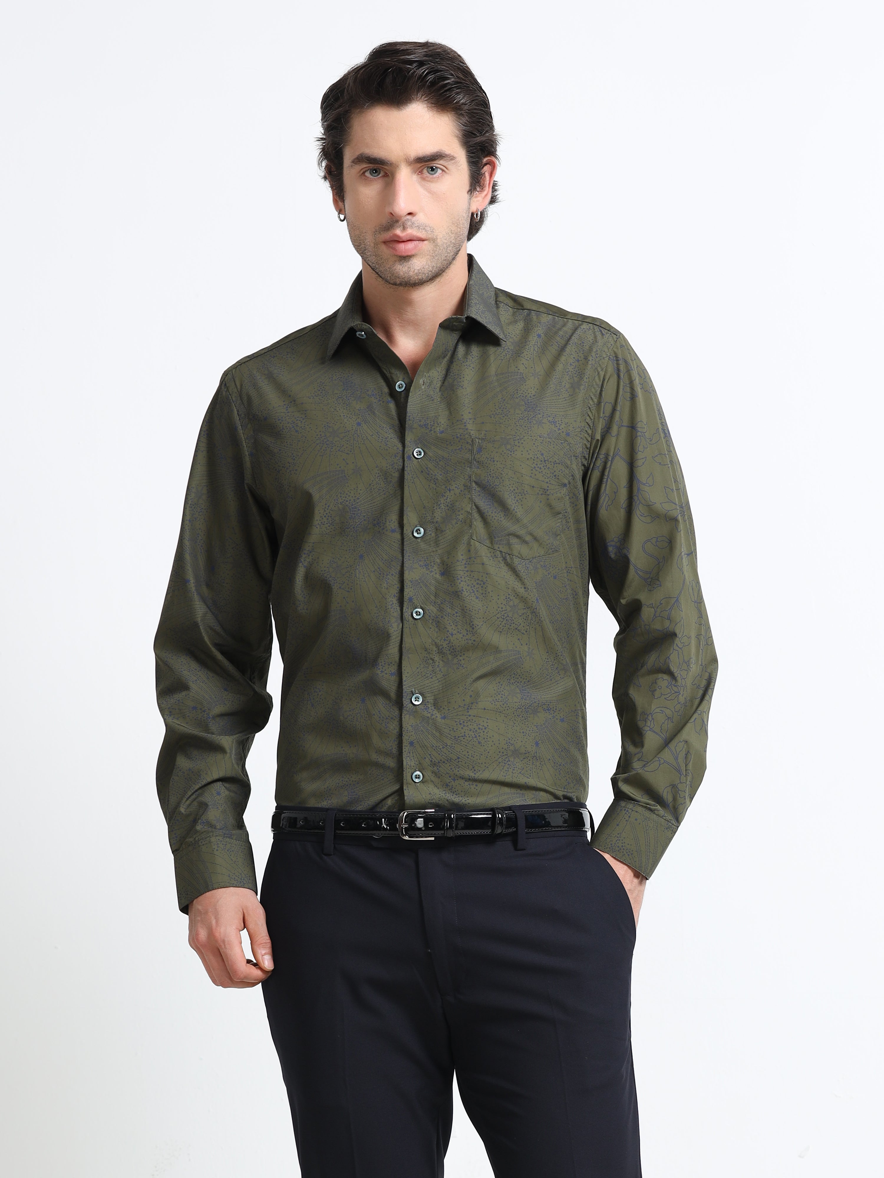 Obsidian Olive Artisan Flora Cotton Print Shirt
