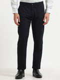 NAVY DOBBIES COTTON LYCRA BLEND TROUSER