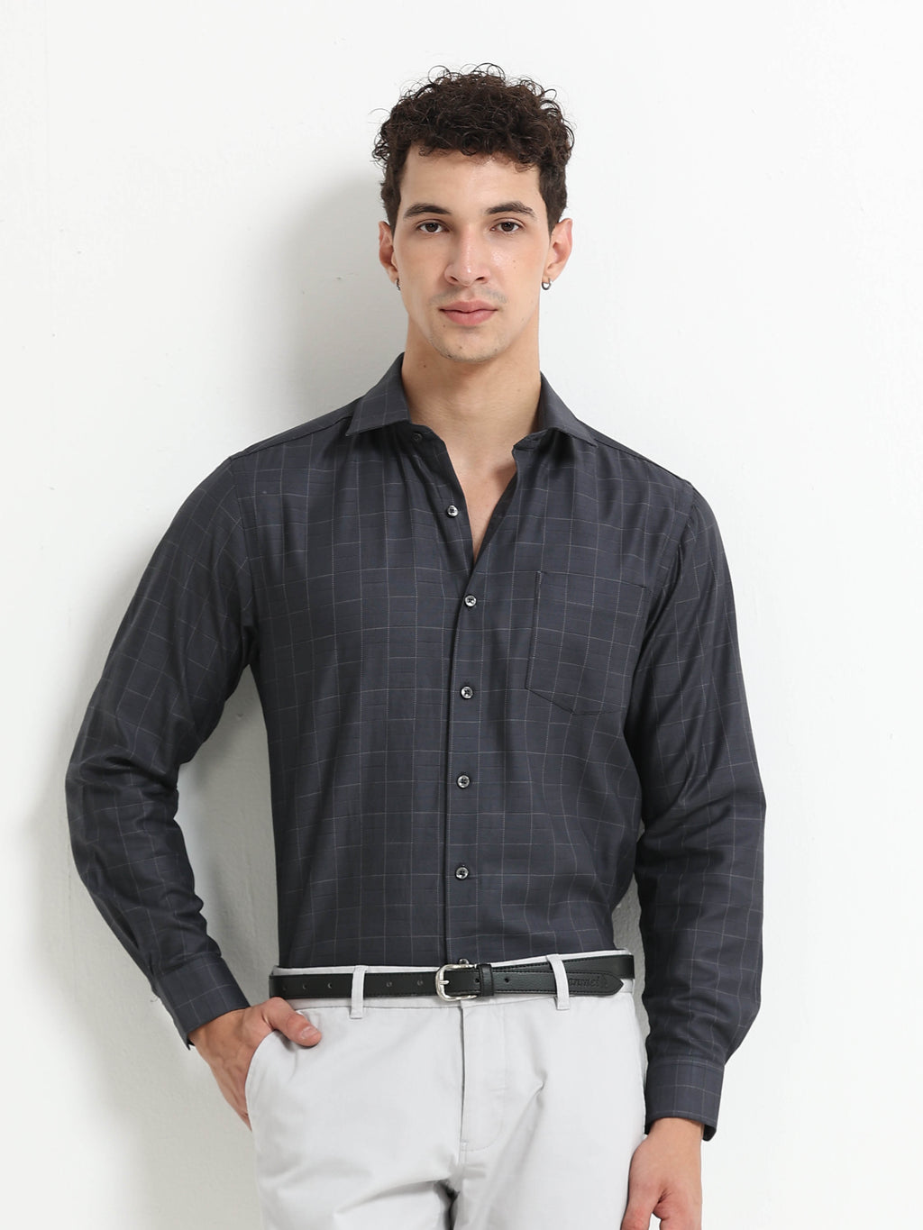 Iron Grey Diamond Matrix Jacquard Shirt