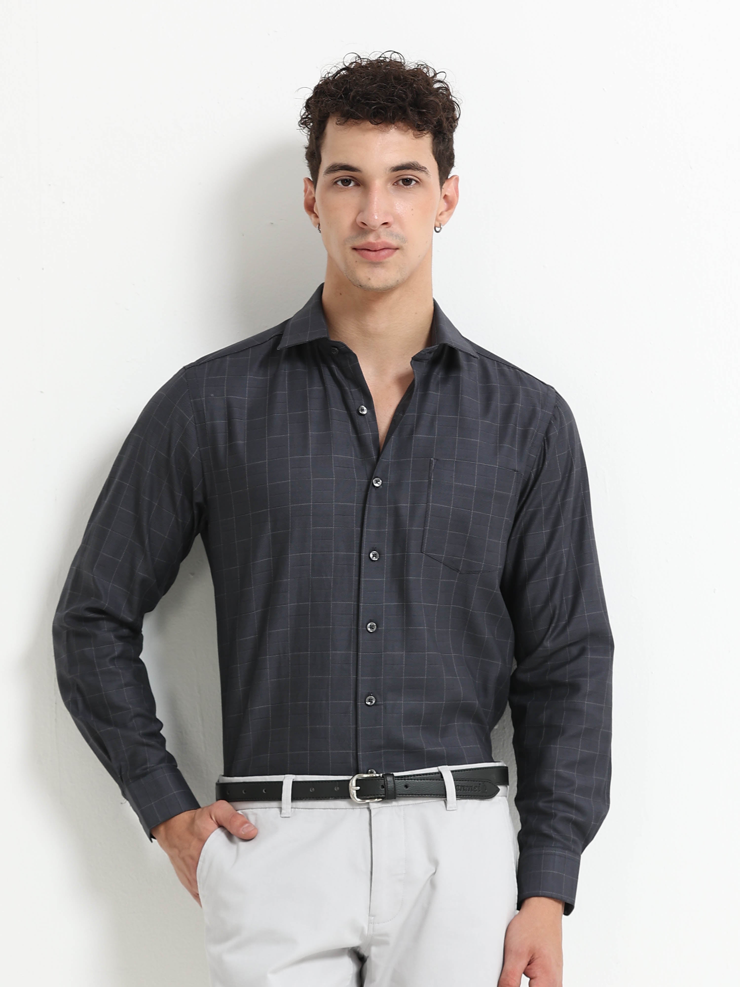 Iron Grey Diamond Matrix Jacquard Shirt