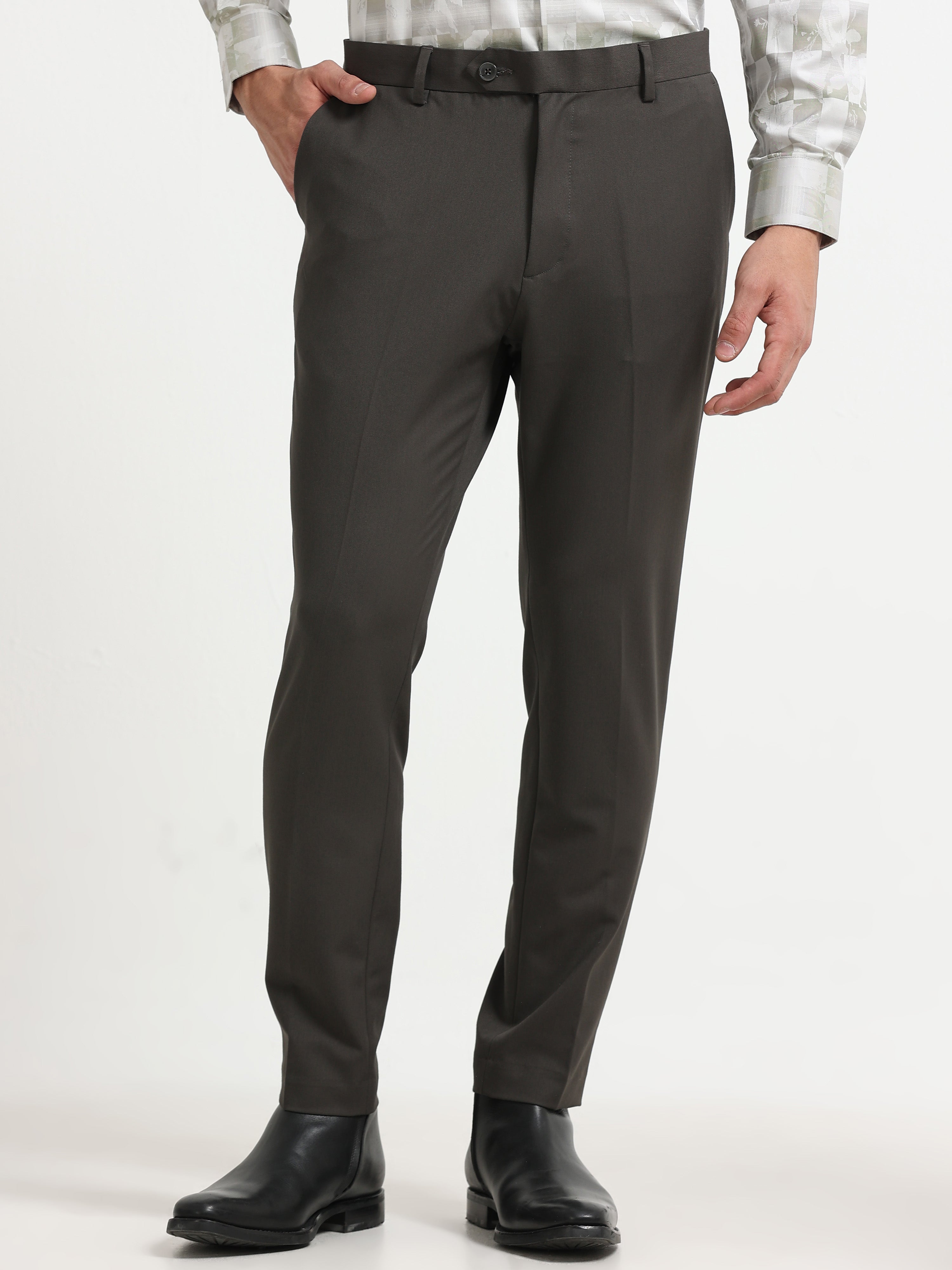 DARK GREY 4 WAY STRETCH VISCOSE BLEND FORMAL PANT
