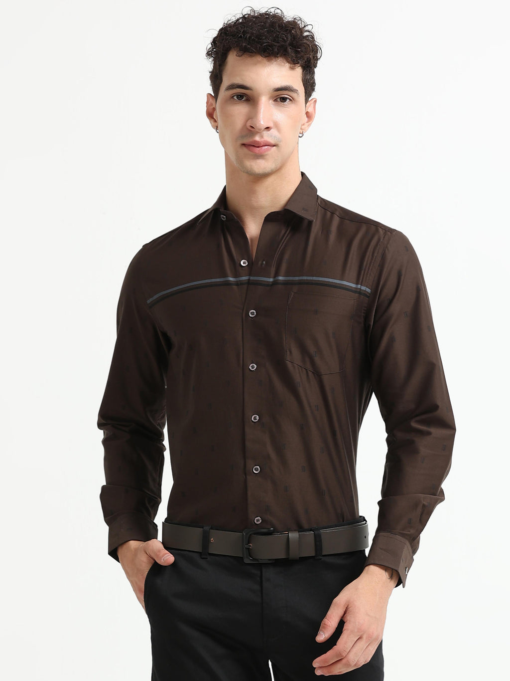 Mocha Luxe Stripe Textured Shirt