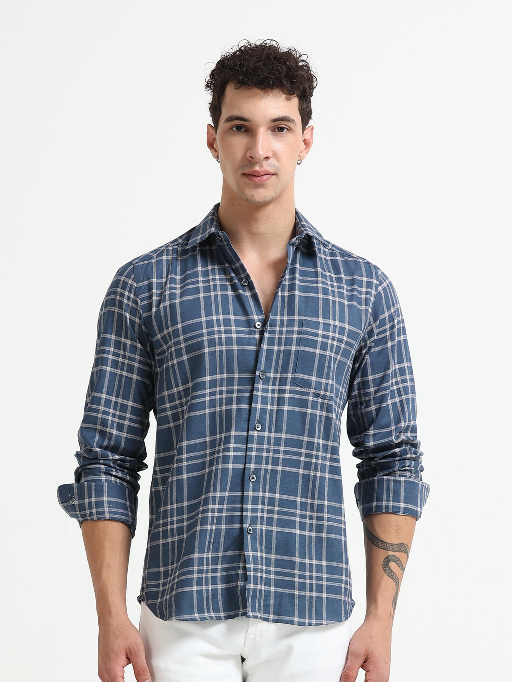 Graphite Blue Textured Check Jacquard Shirt