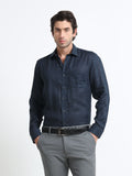 Midnight Blue Linen Solid Shirt