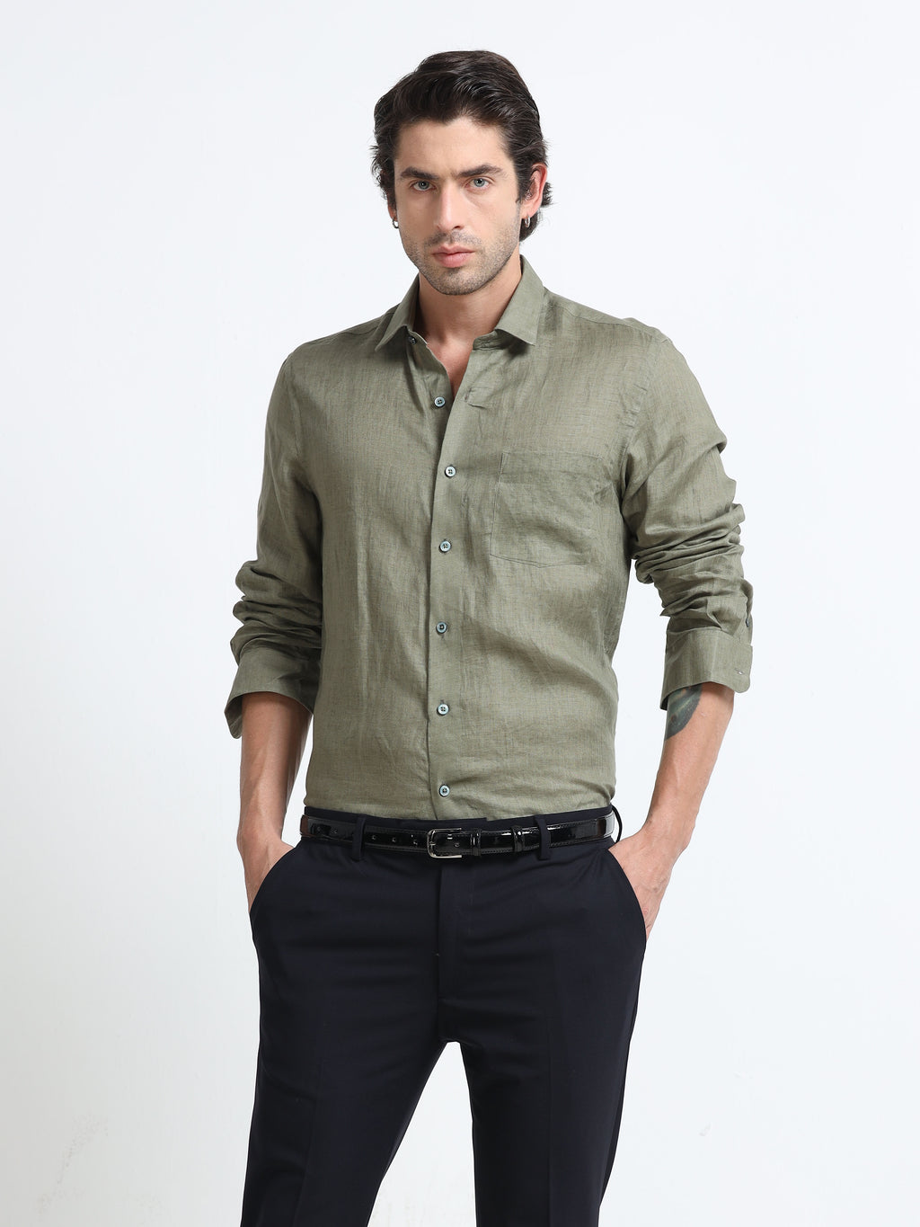 Rustic Olive Essential Linen Solid Shirt