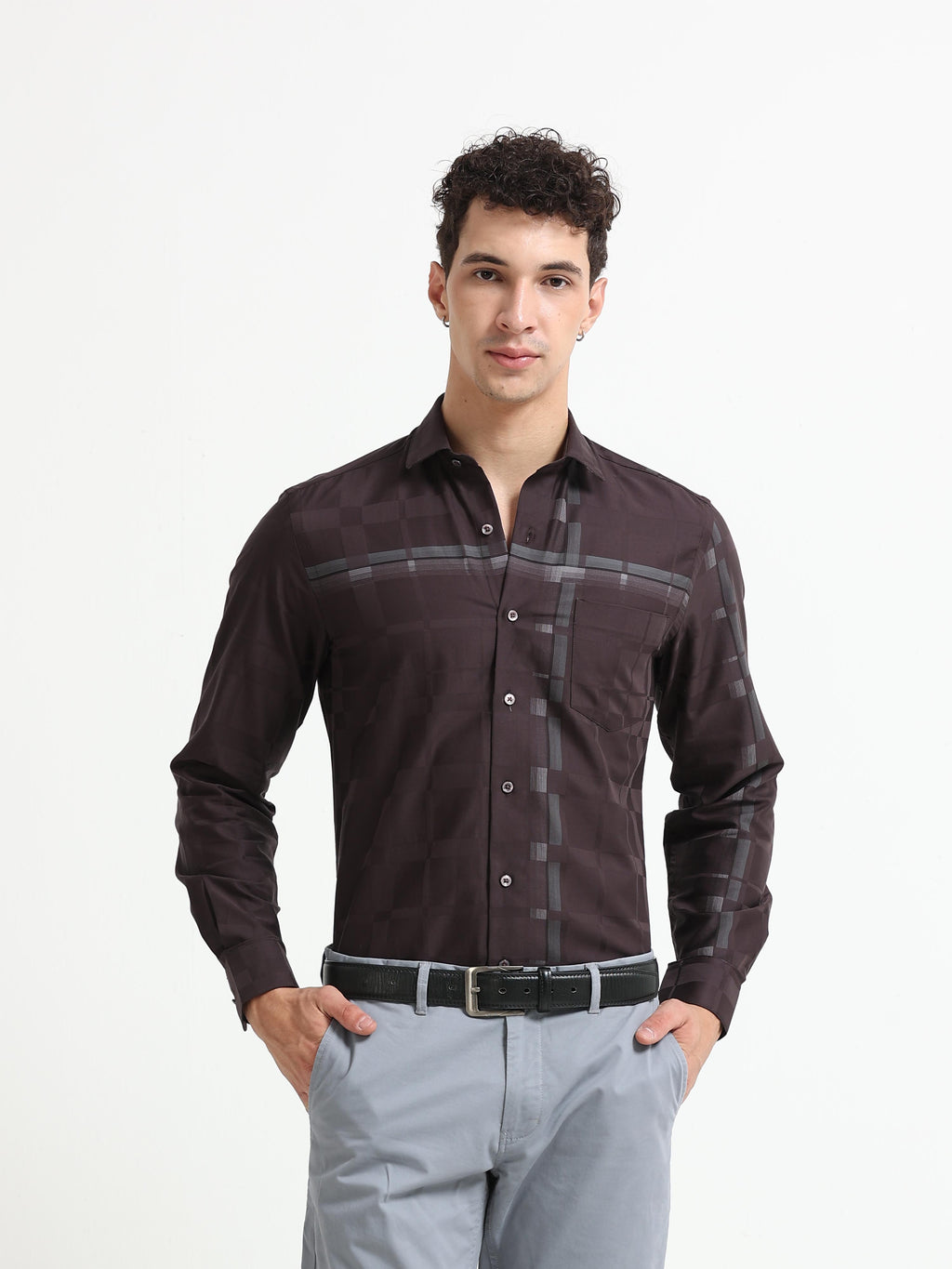 Espresso Checker Jacquard Shirt