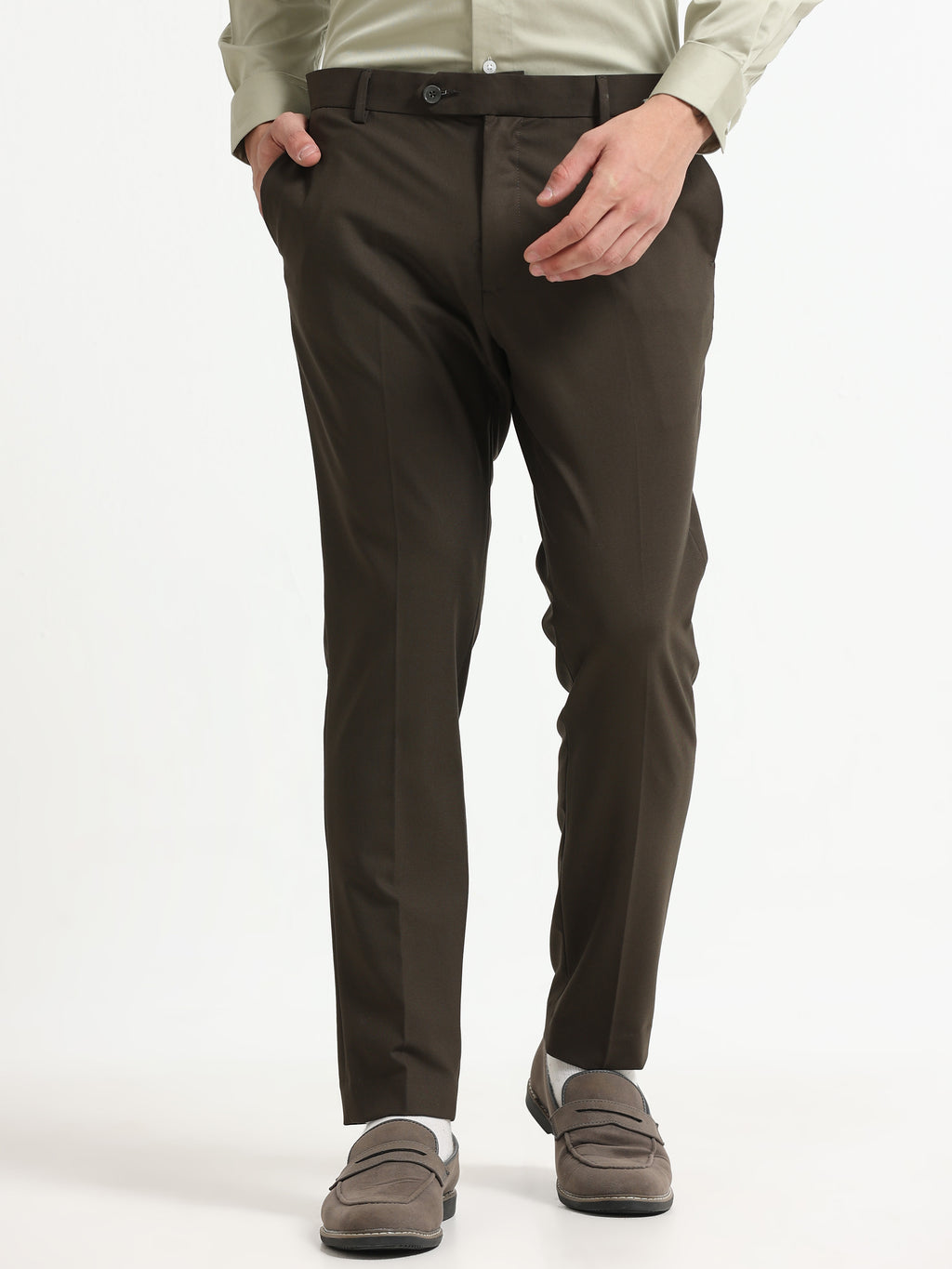 COFFEE BROWN 4 WAY STRETCH VISCOSE BLEND FORMAL PANT