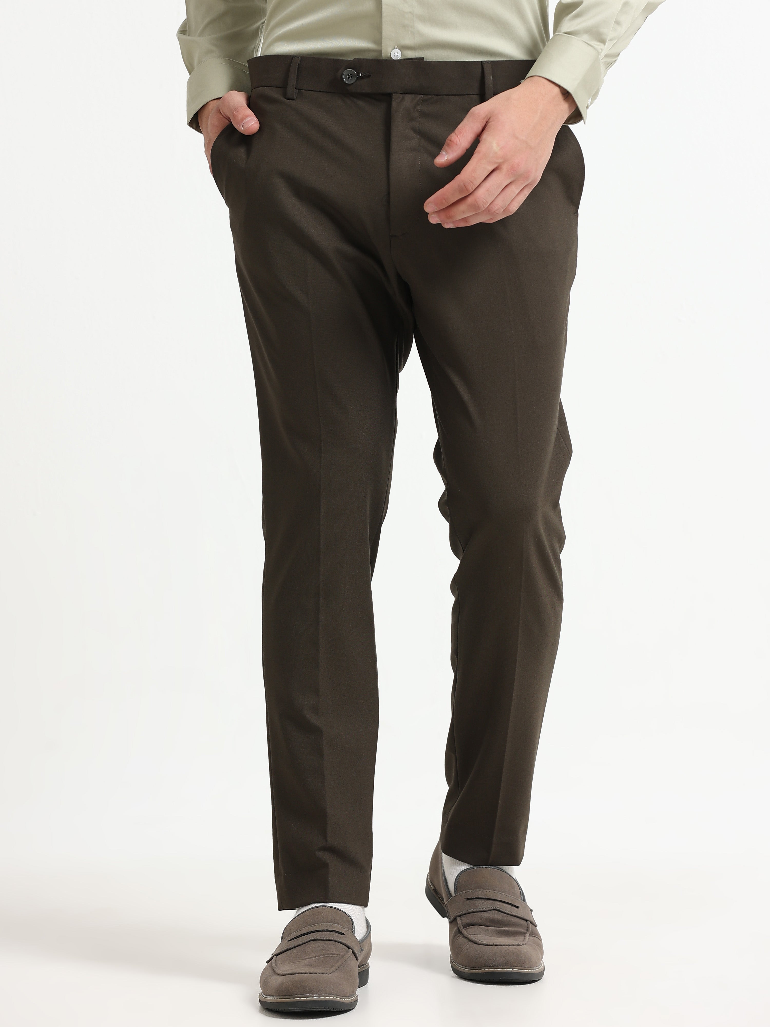COFFEE BROWN 4 WAY STRETCH VISCOSE BLEND FORMAL PANT