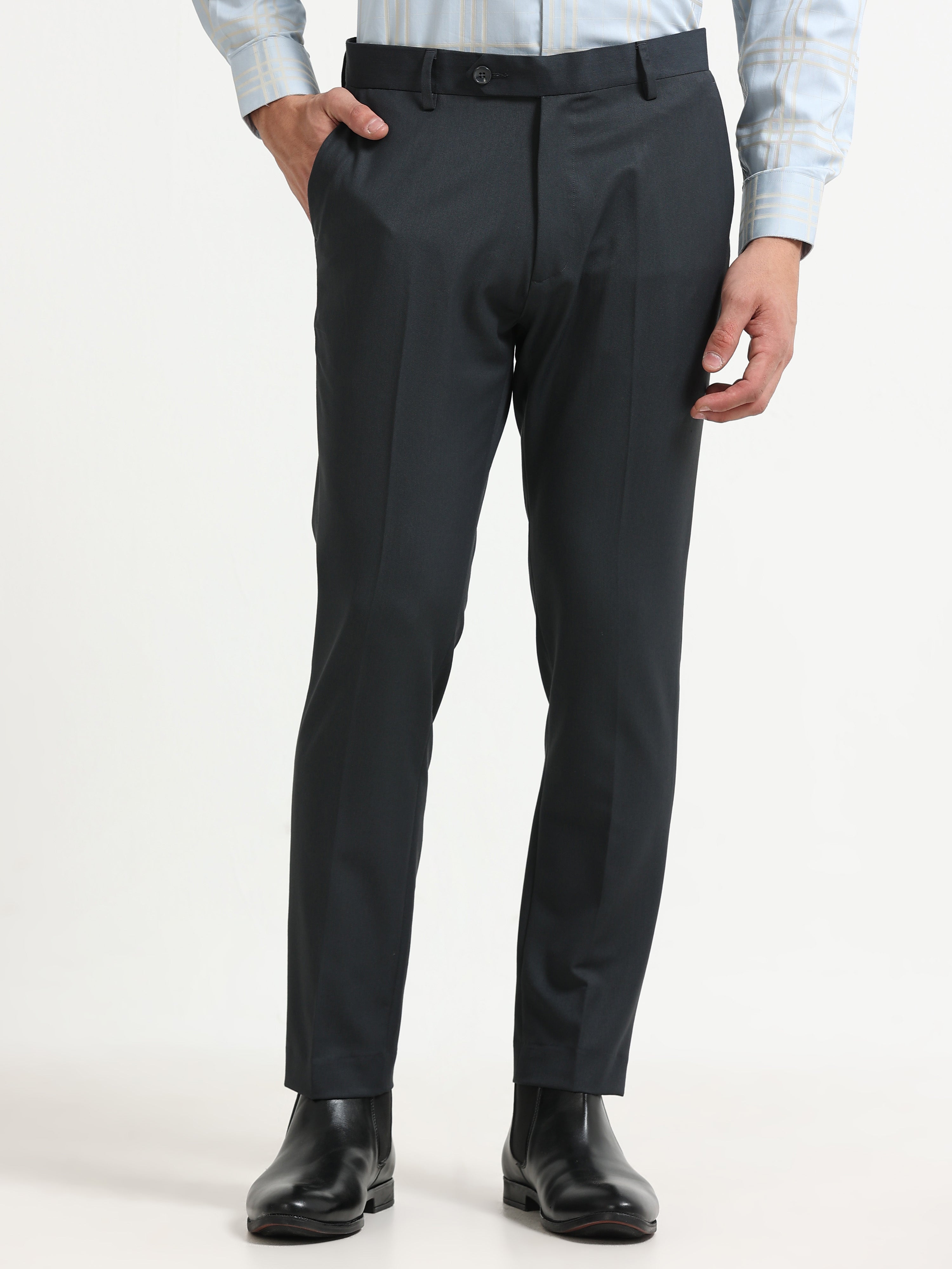 BLUE 4 WAY STRETCH VISCOSE BLEND FORMAL PANT