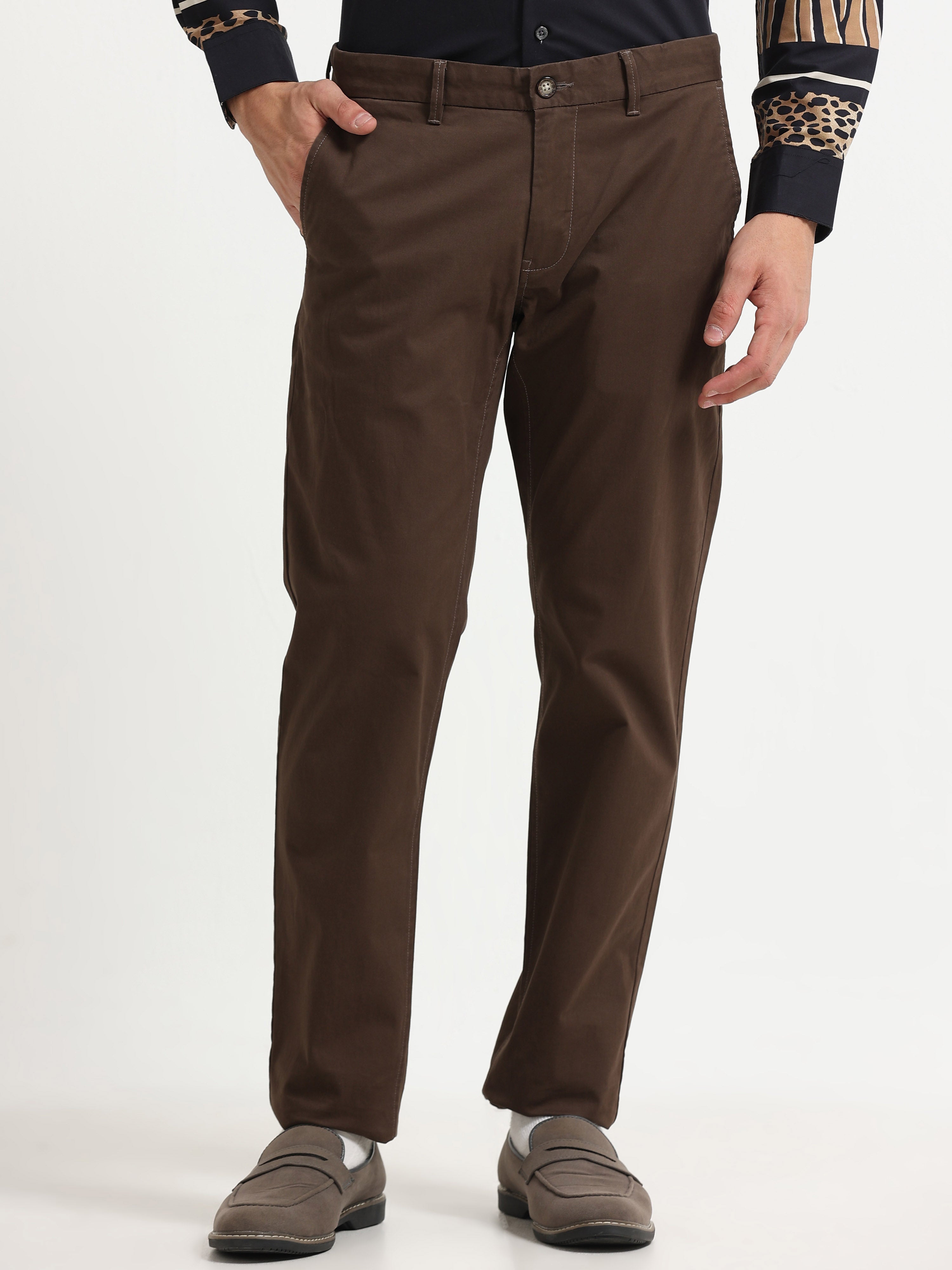 DARK BROWN CONVERSE COTTON LYCRA STRECTH TROUSERS