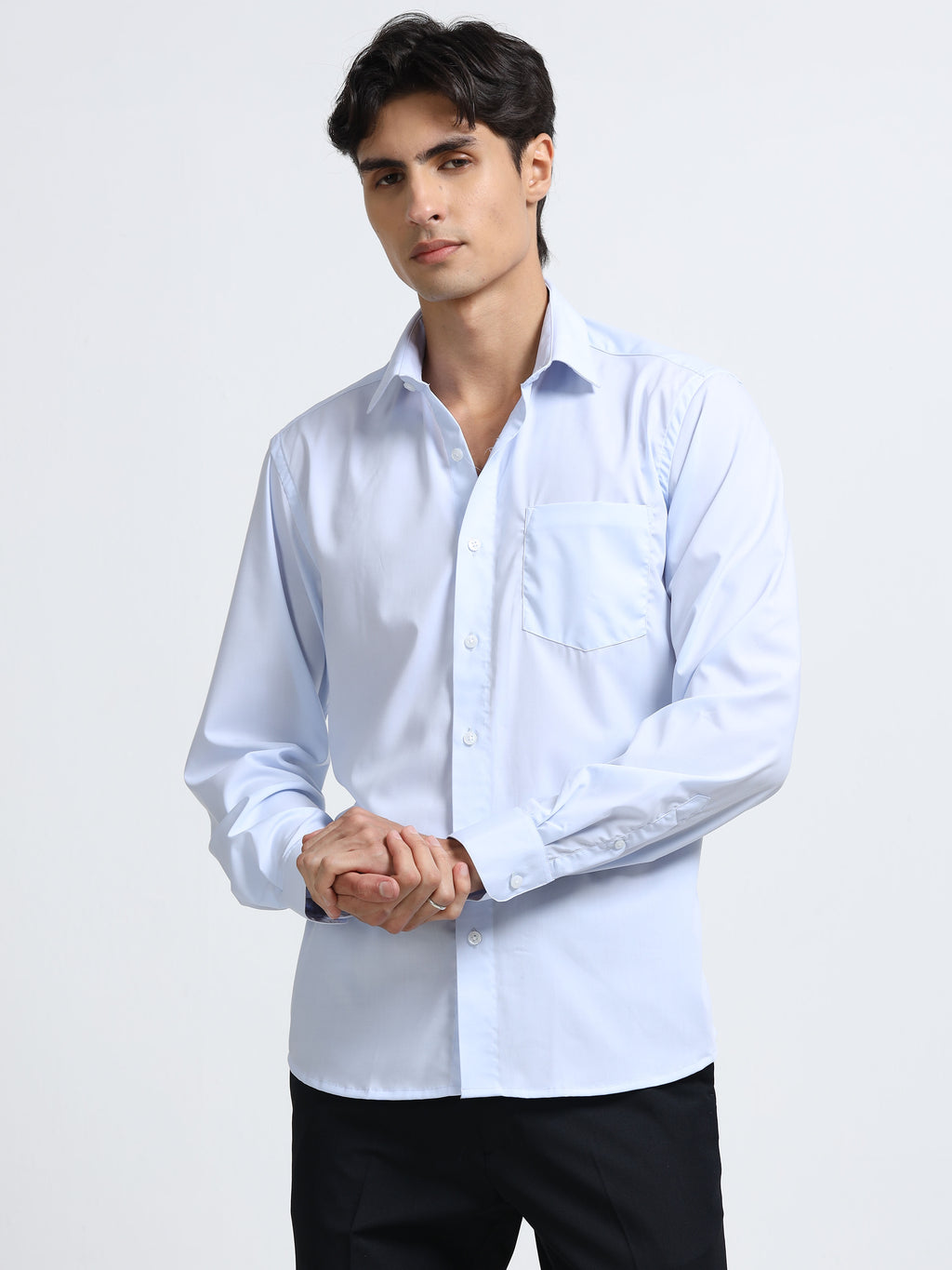Arctic Mist Cotton Satin Stretch Solid Shirt