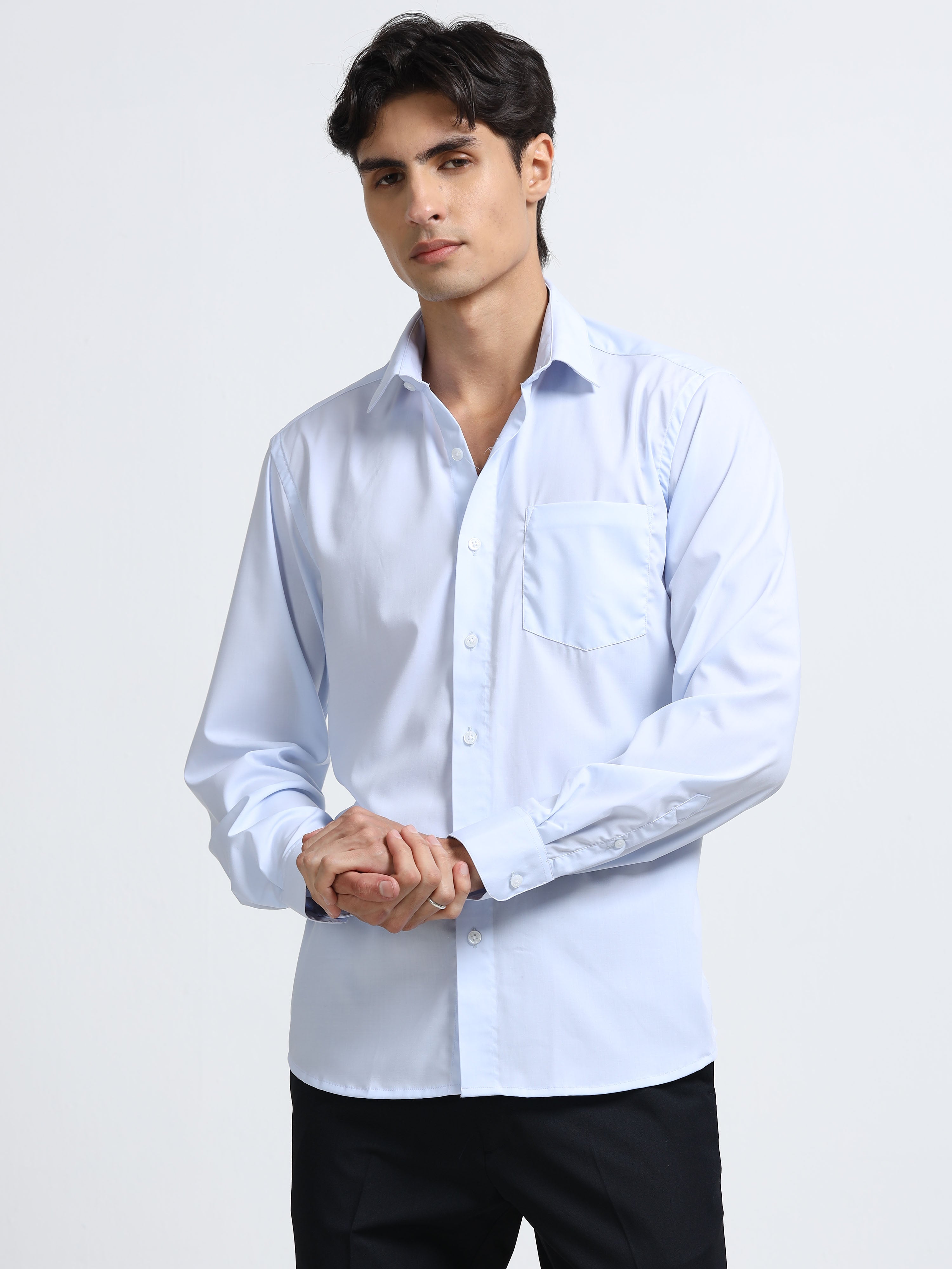 Arctic Mist Cotton Satin Stretch Solid Shirt