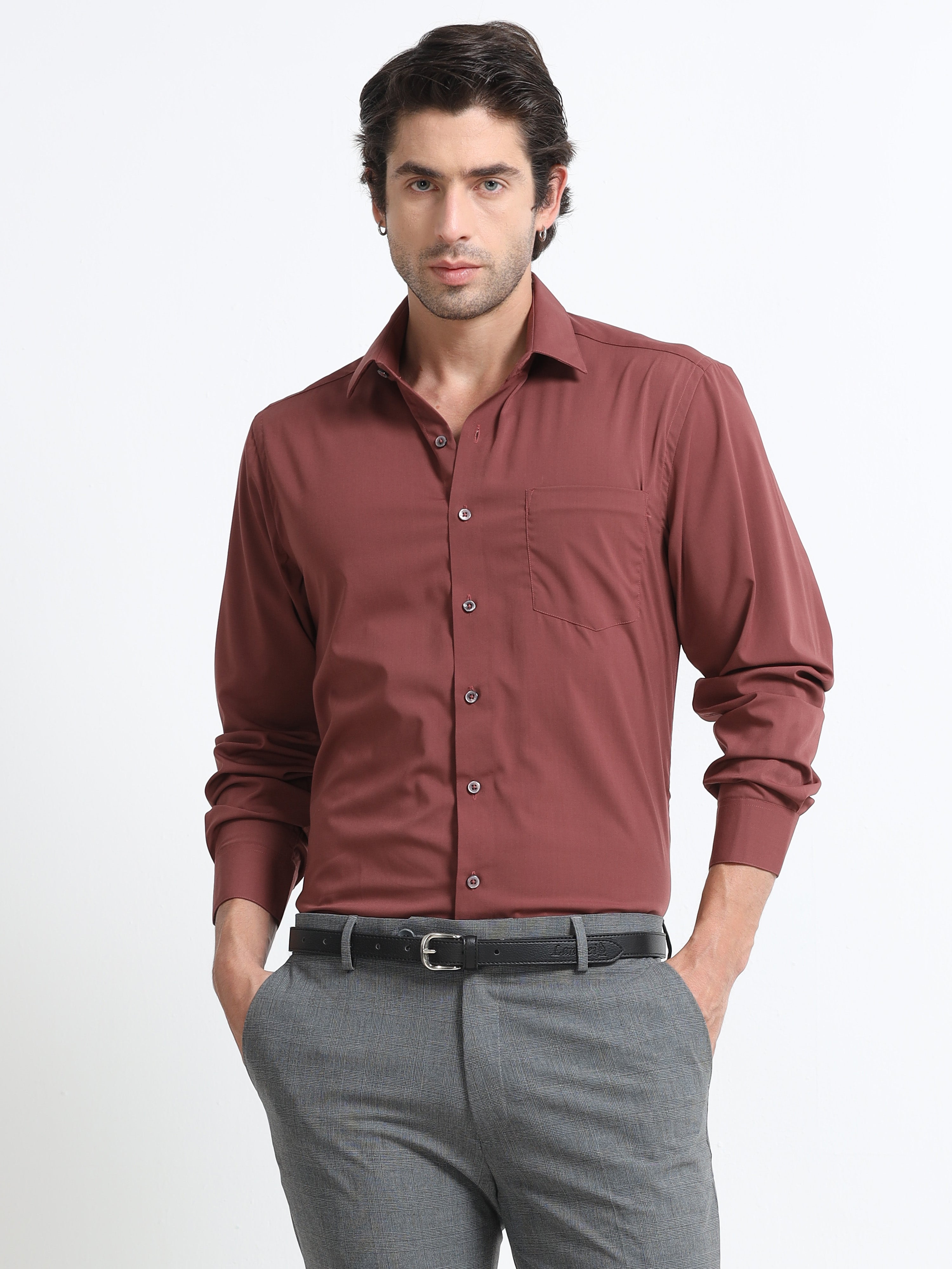 Marsala Royale Cotton Satin Stretch Solid Shirt