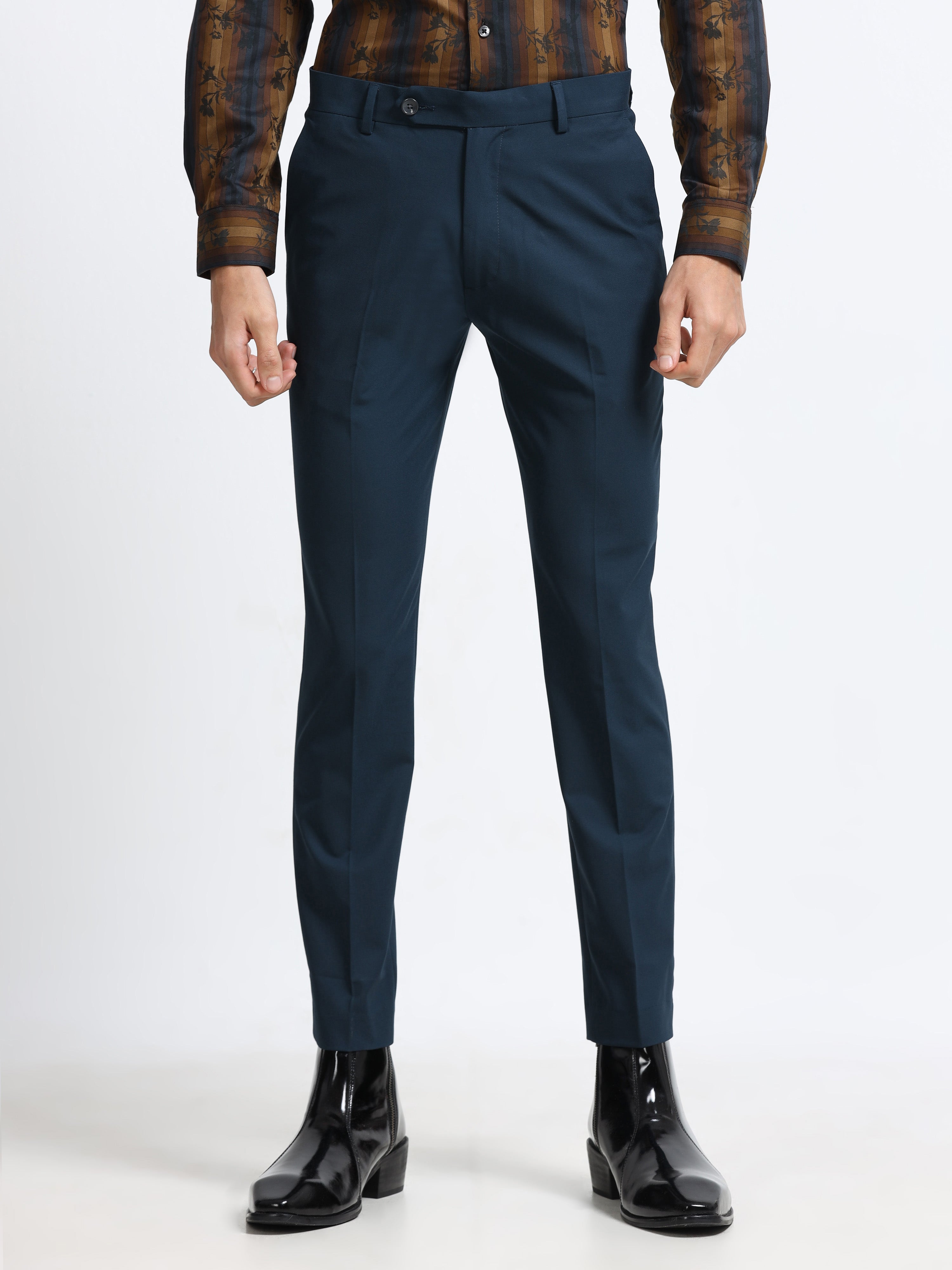 BLUE 4 WAY STRETCH VISCOSE BLEND FORMAL PANT