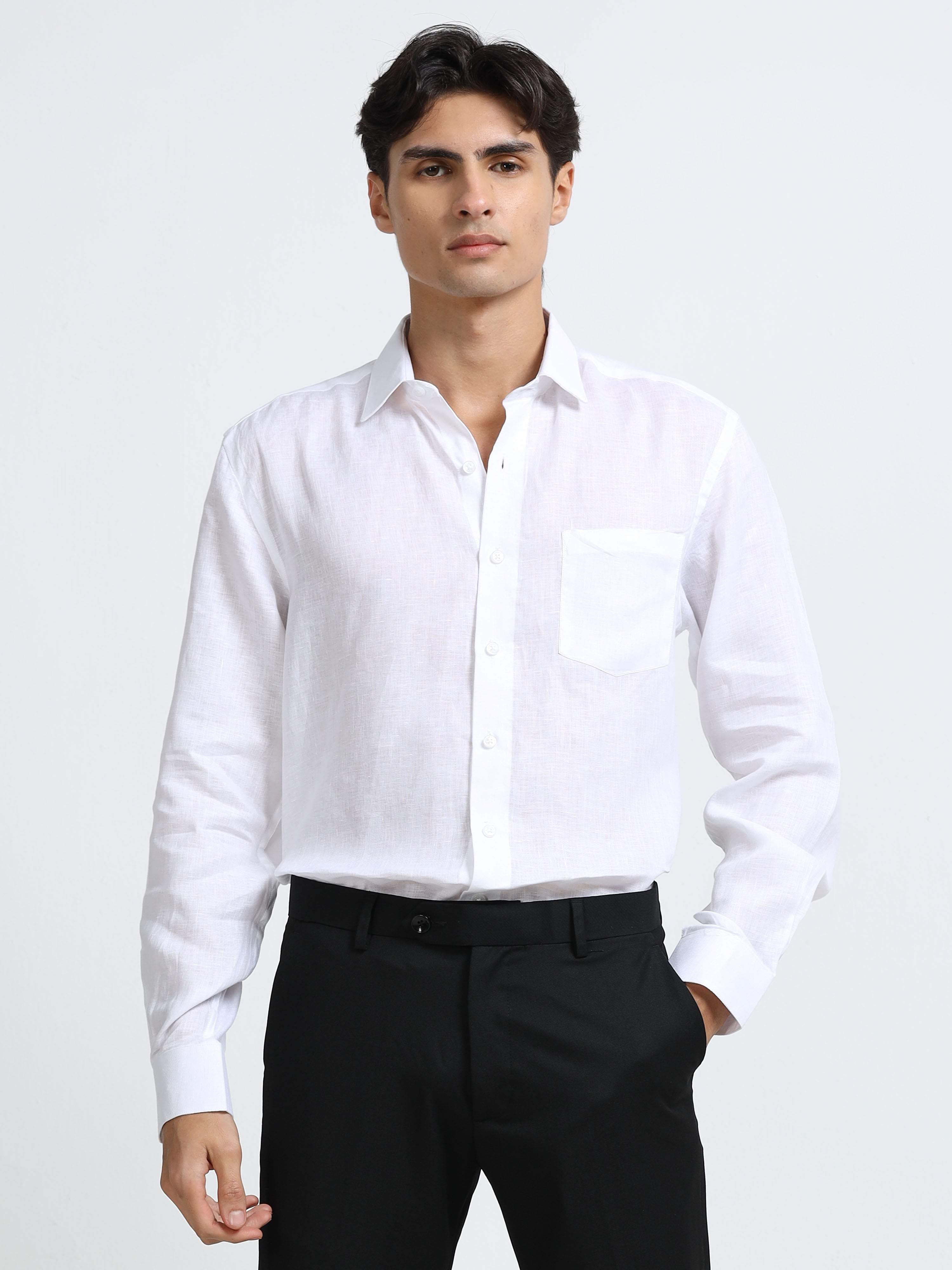 Arctic Breeze White Linen Solid Shirt