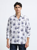 Coastal Ginkgo Indigo Cotton Textured Printed Shirt