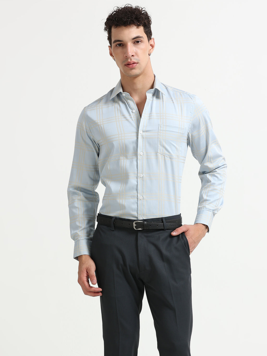 Sky Champagne Windowpane Jacquard Shirt