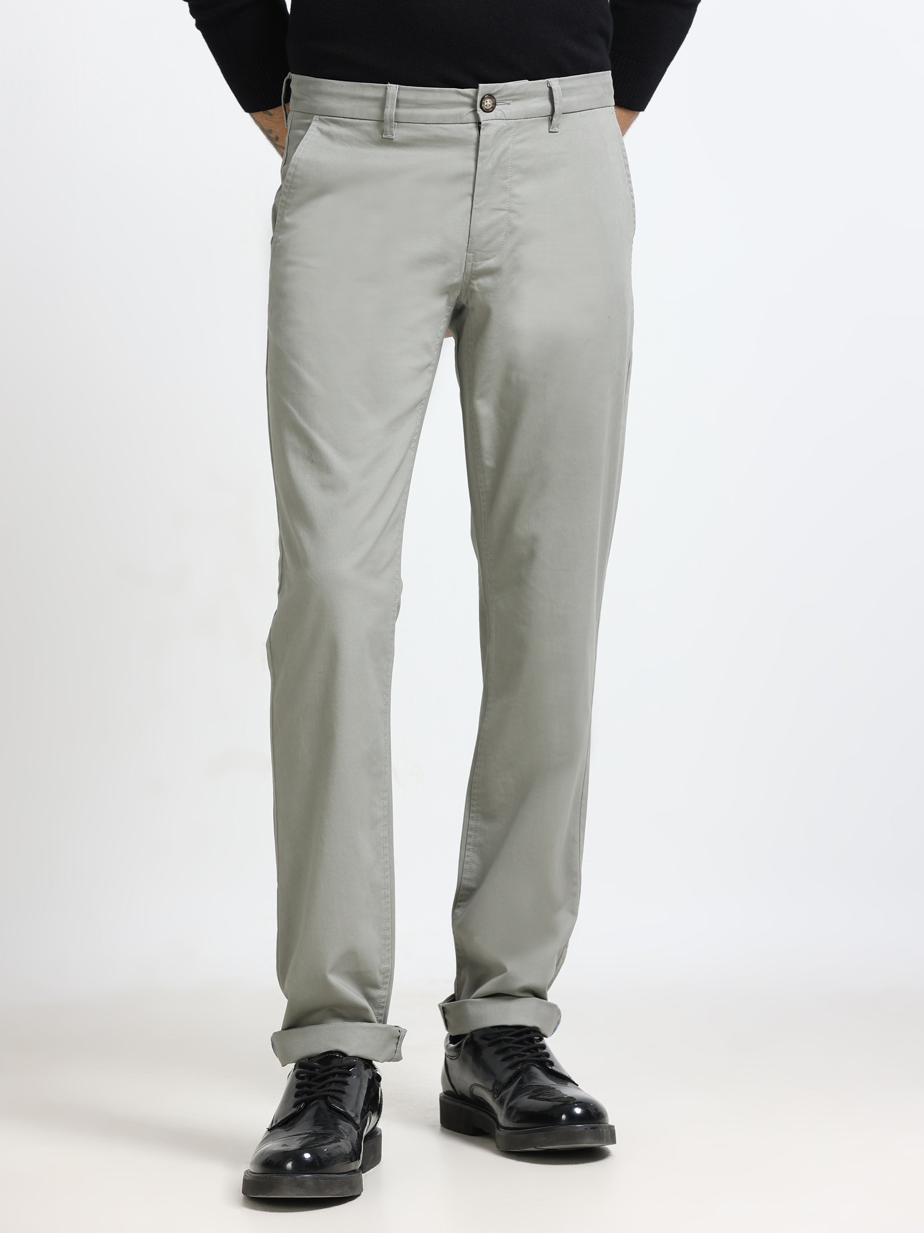 OLIVE GREY CONVERSE COTTON LYCRA STRECTH TROUSERS