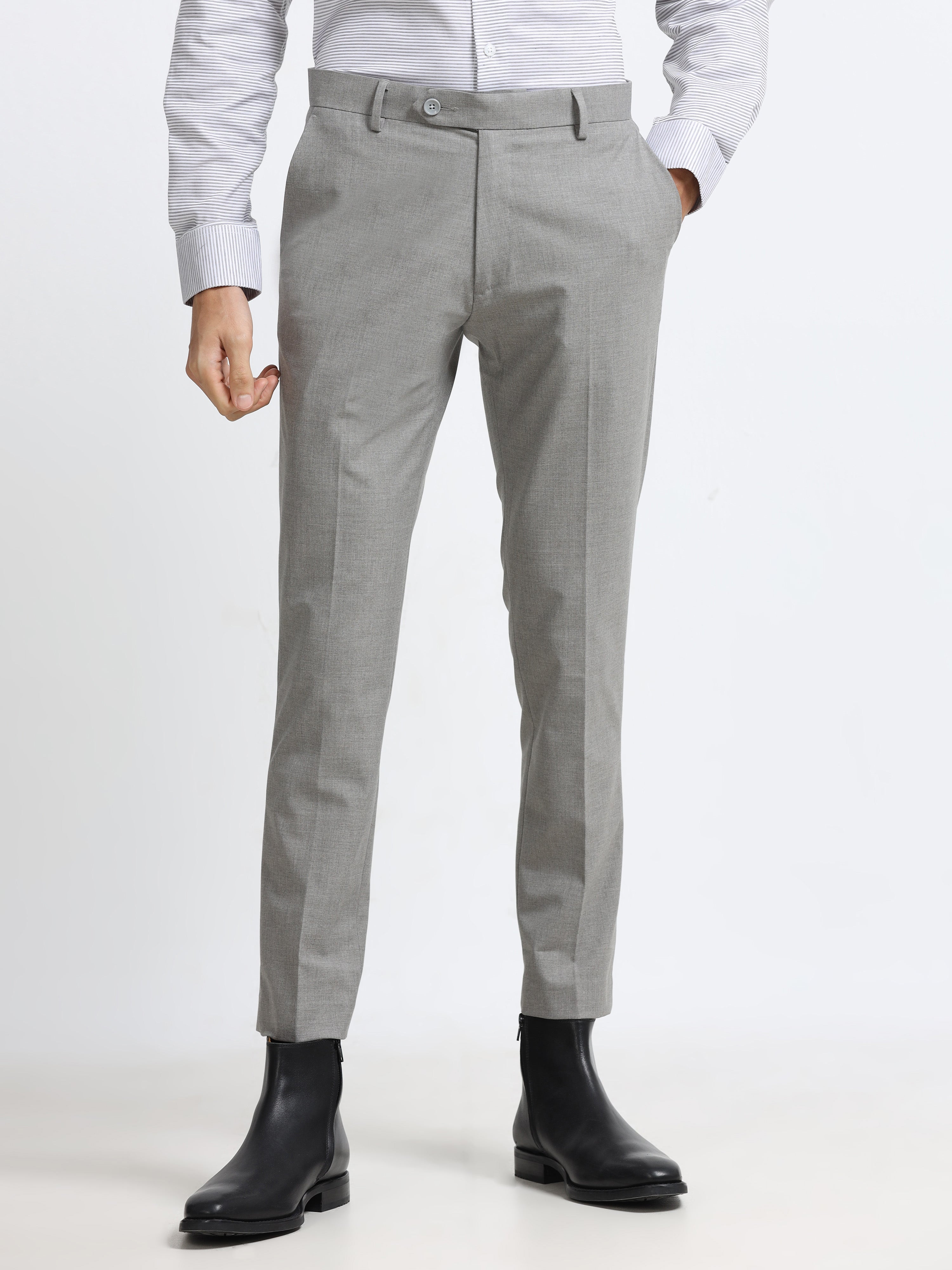 CEMENT GREY 4 WAY STRETCH VISCOSE BLEND FORMAL PANT