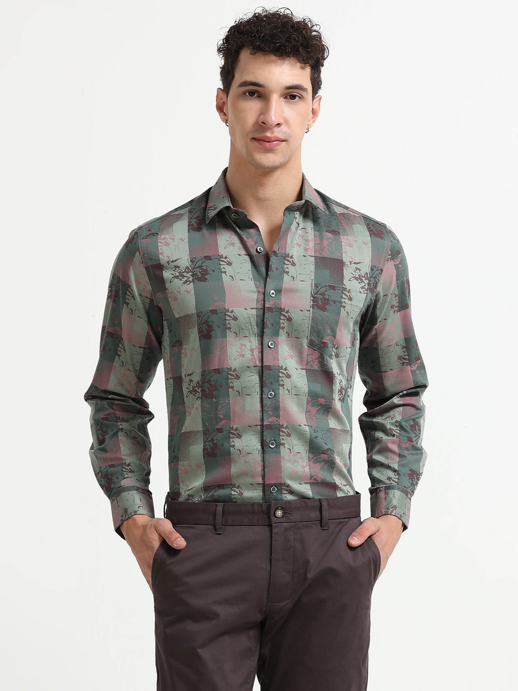 Abstract Forest Jacquard Check Shirt