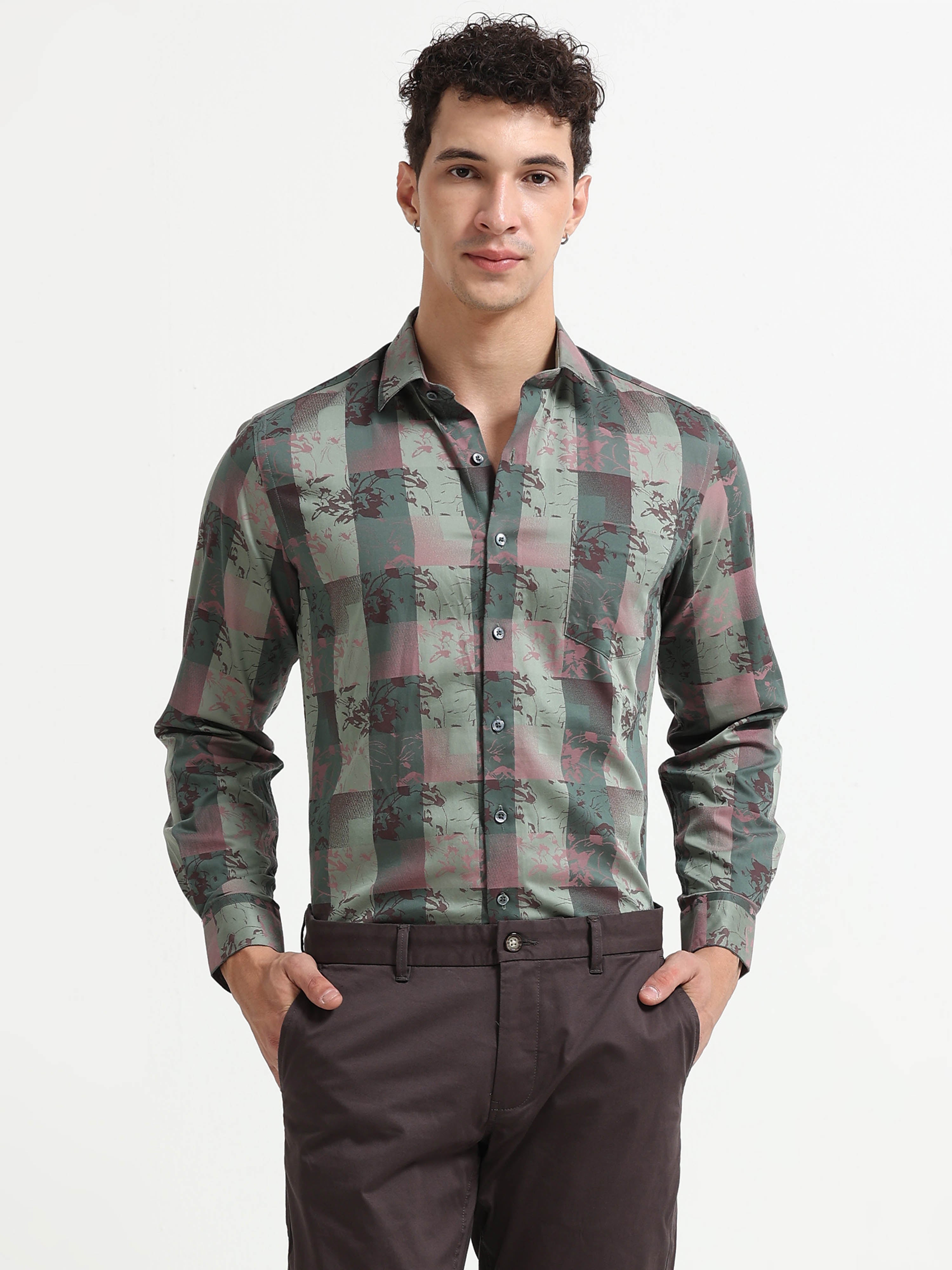 Abstract Forest Jacquard Check Shirt