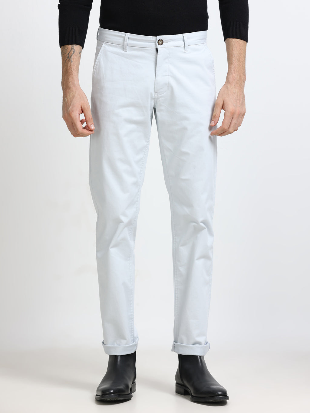 PEARL GREY CONVERSE COTTON LYCRA STRECTH TROUSERS