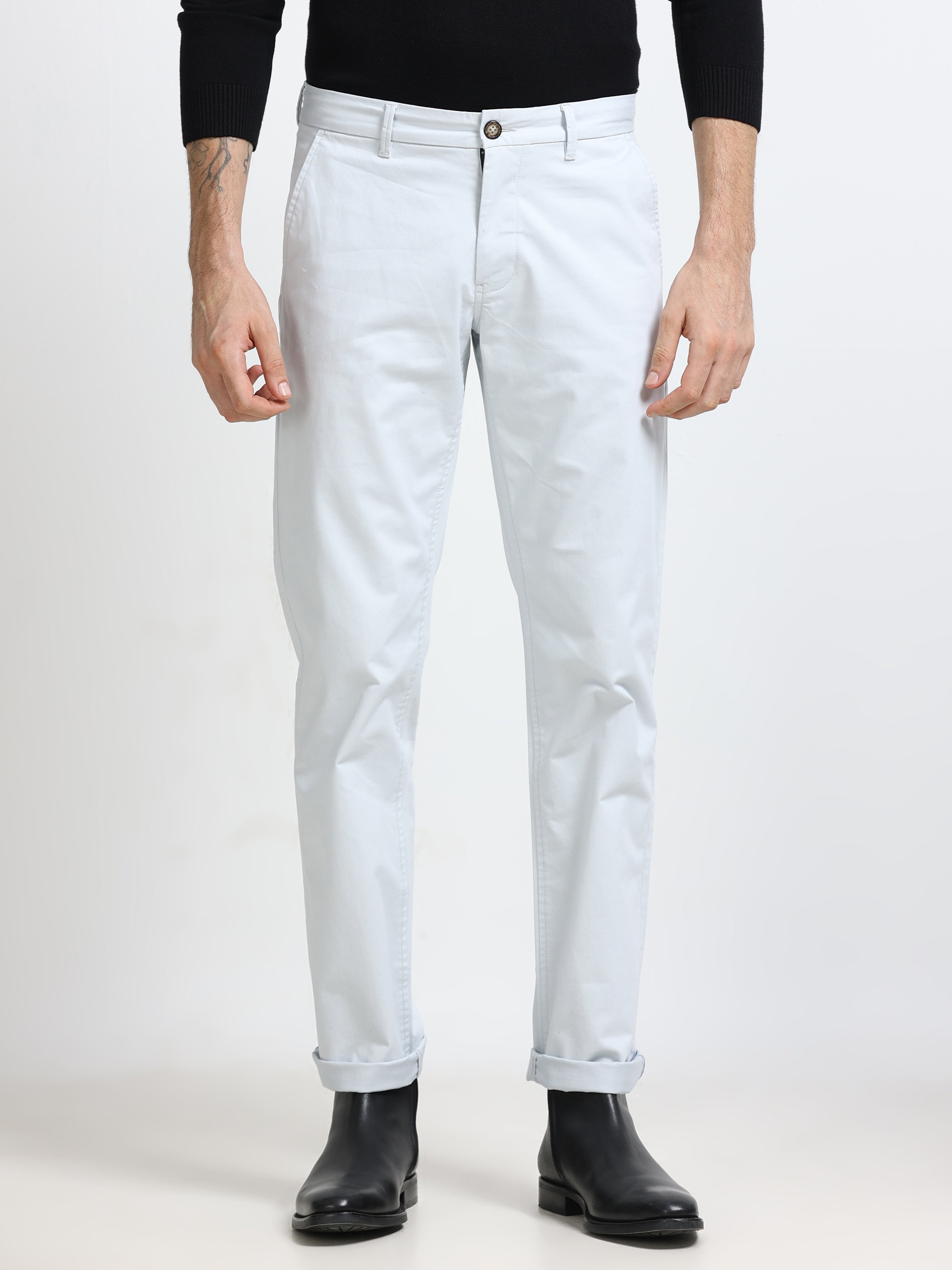 PEARL GREY CONVERSE COTTON LYCRA STRECTH TROUSERS