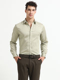 Muted Olive Cotton Satin Stretch Solid Shirt
