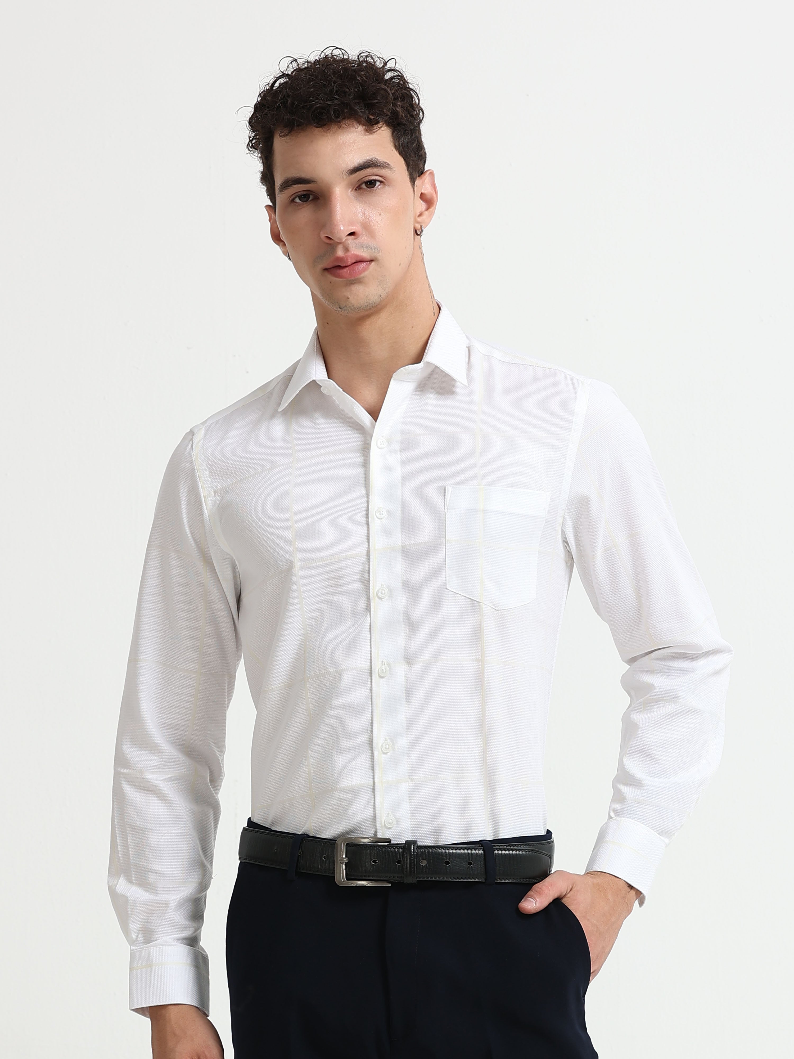 Ivory Honeycomb Structured Shirt