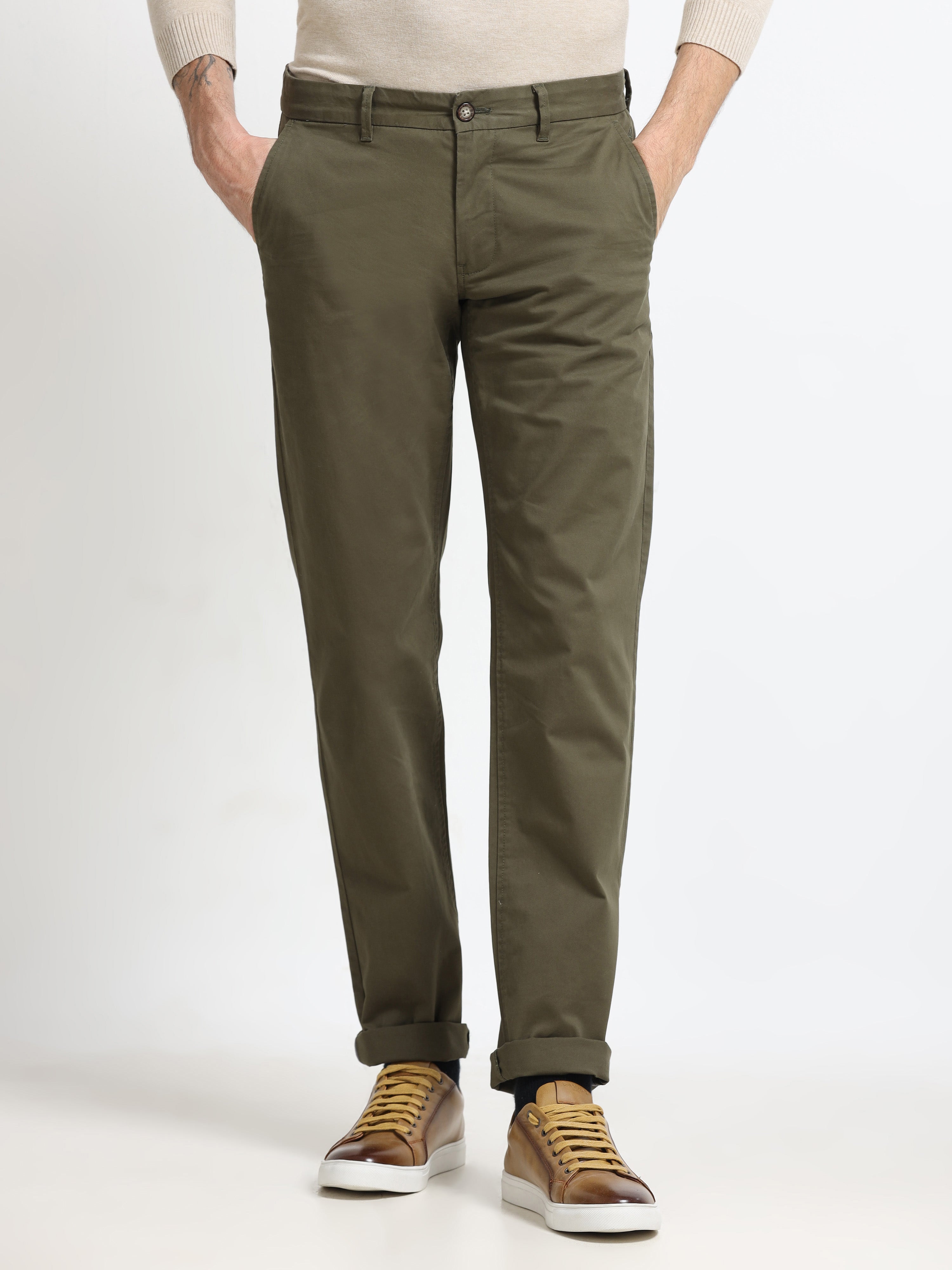 ARMY GREEN GAP TWILL STRETCH TROUSERS