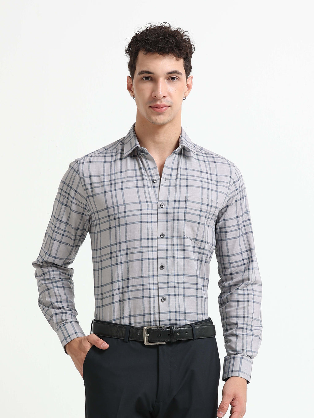 Mist Grey Chevron Check Jacquard Shirt
