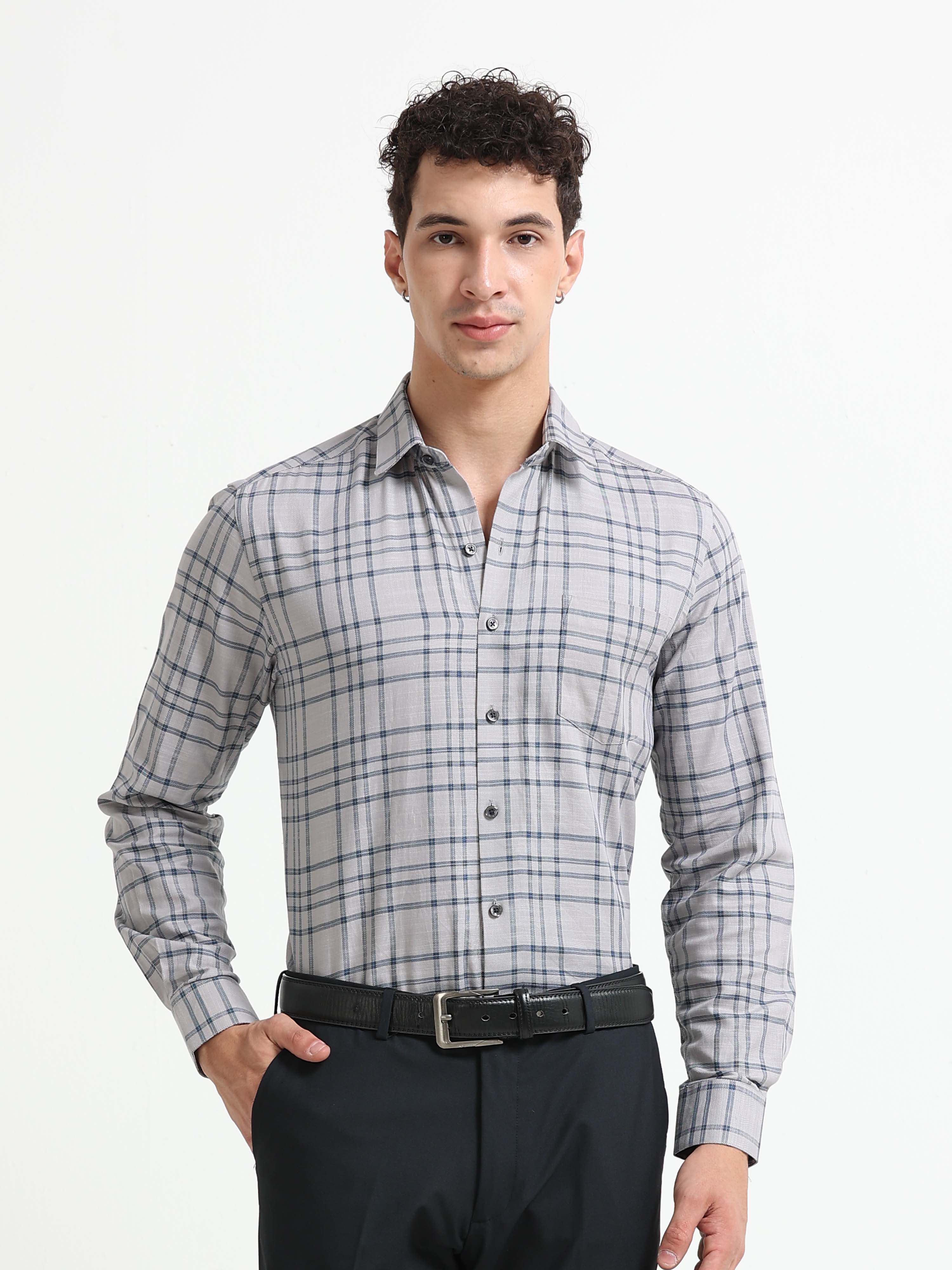 Mist Grey Chevron Check Jacquard Shirt