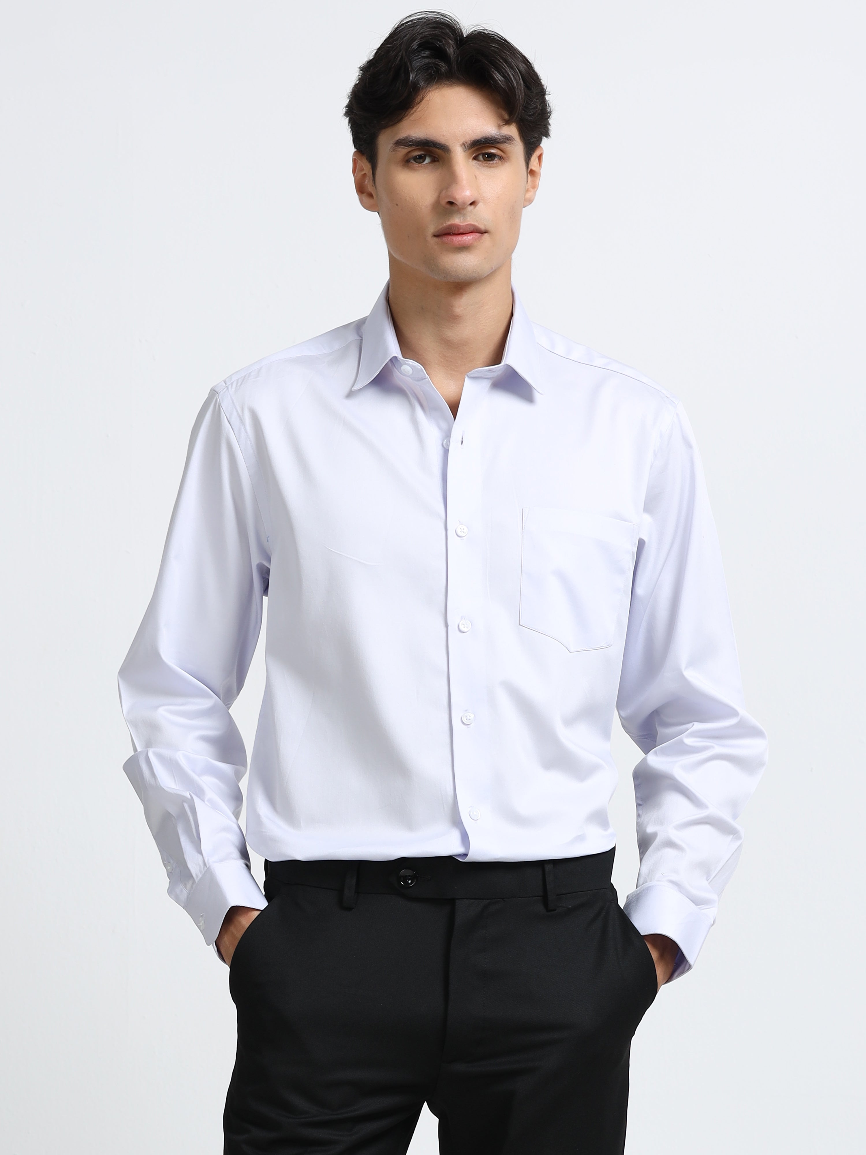 Arctic Lilac Cotton Satin Stretch Solid Shirt