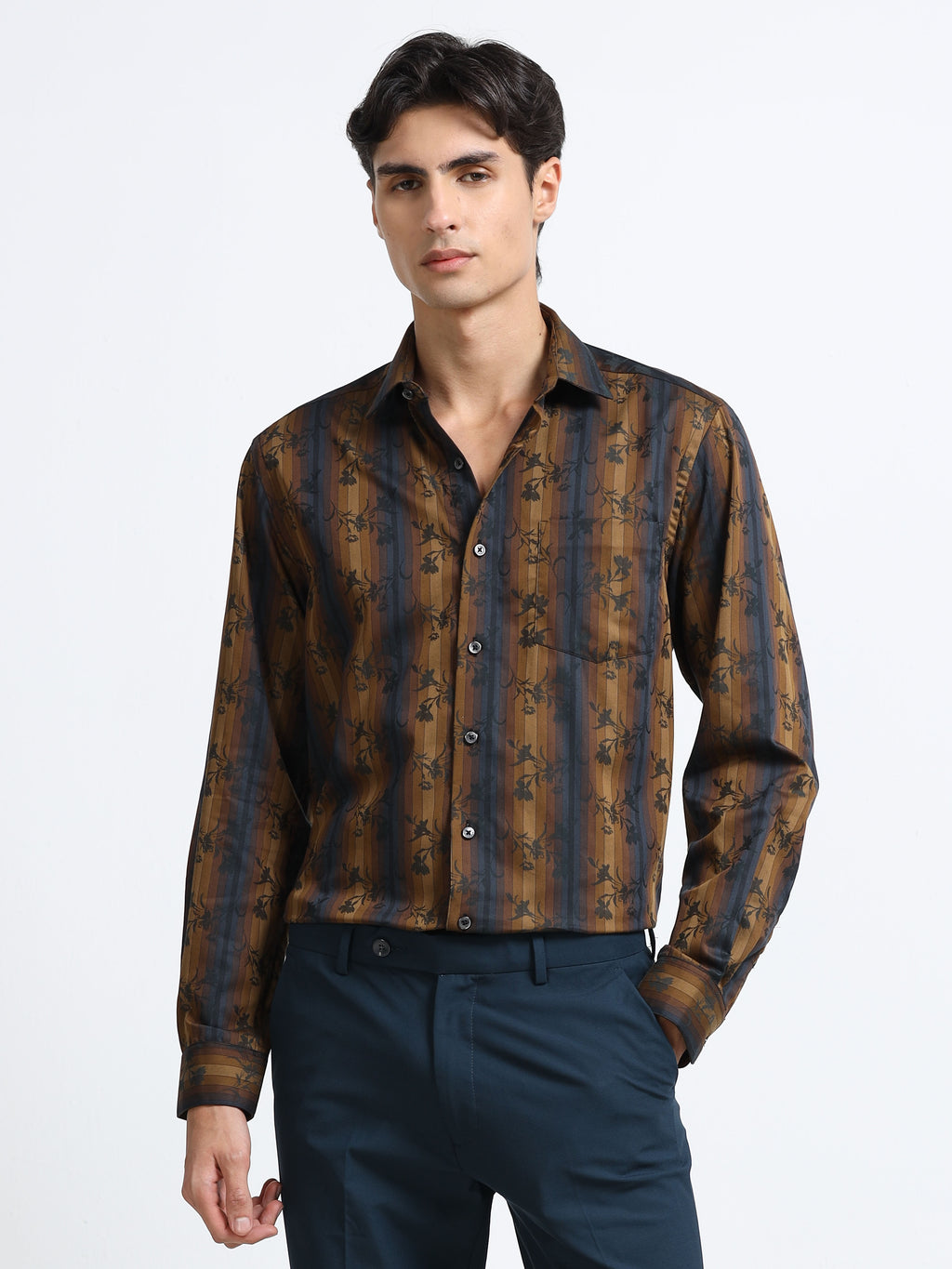 Midnight Copper Ornamental Floral Stripe Shirt