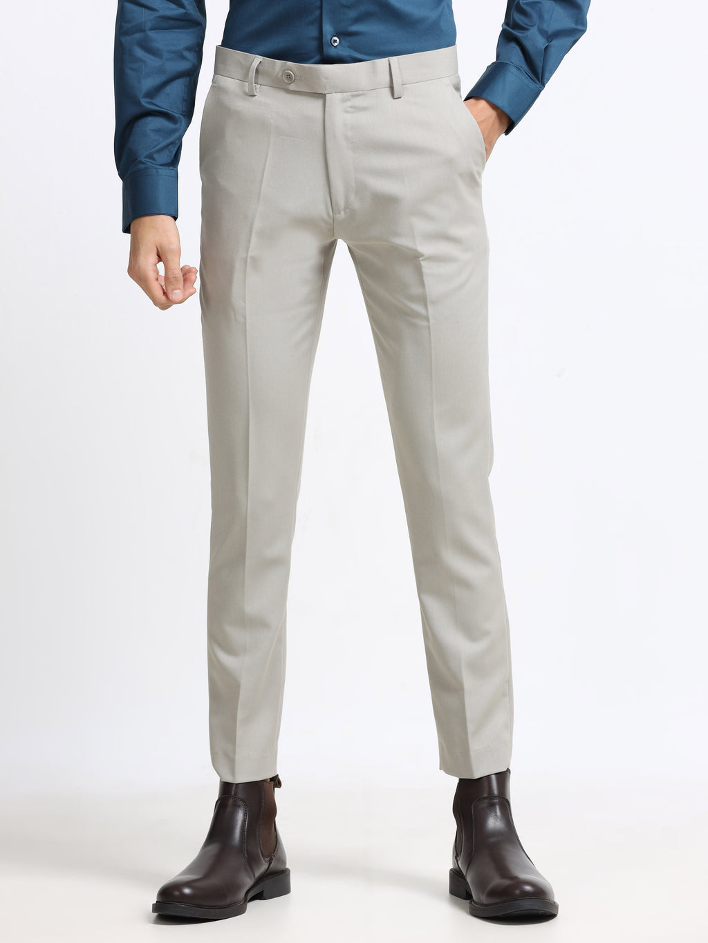 SMOKE GREY 4 WAY STRETCH VISCOSE BLEND FORMAL PANT