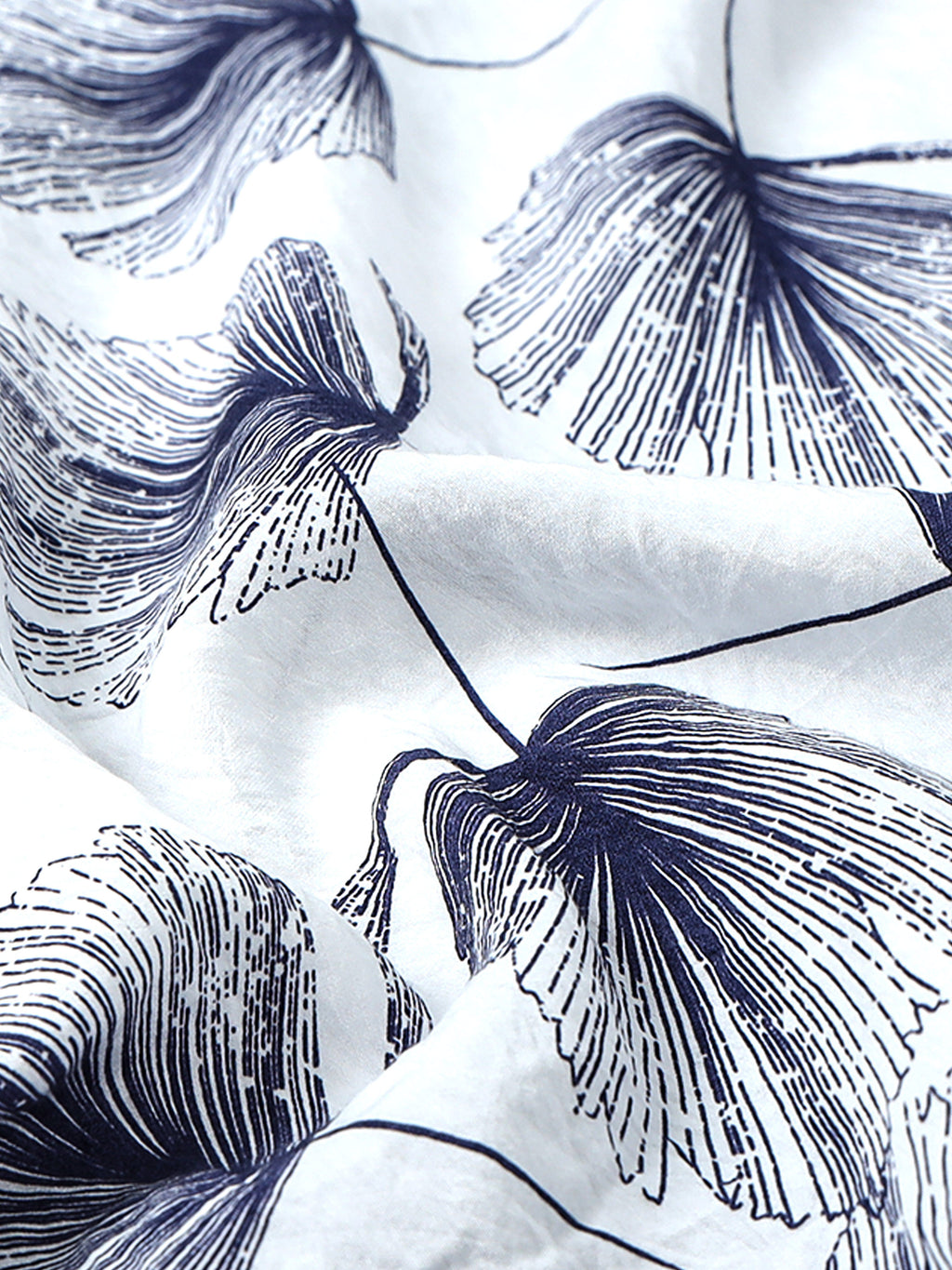 Coastal Ginkgo Indigo Cotton Textured Printed Shirt