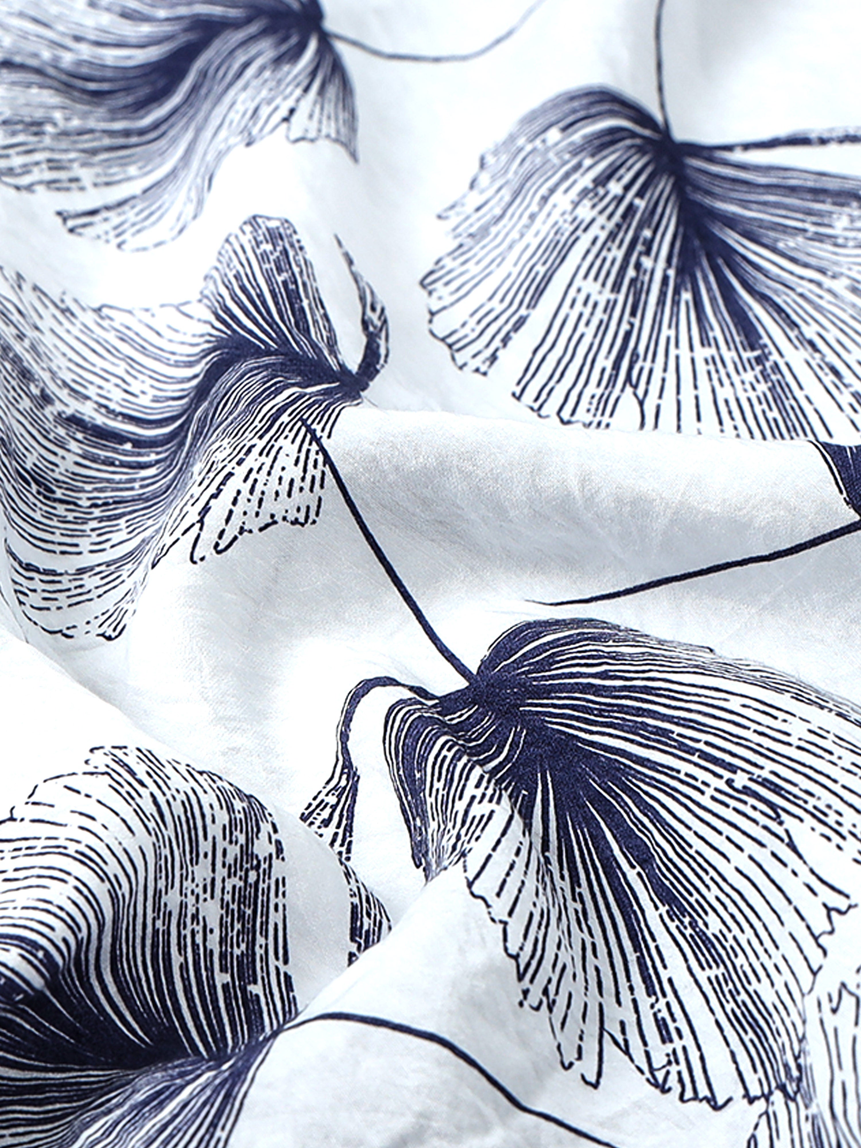 Coastal Ginkgo Indigo Cotton Textured Printed Shirt