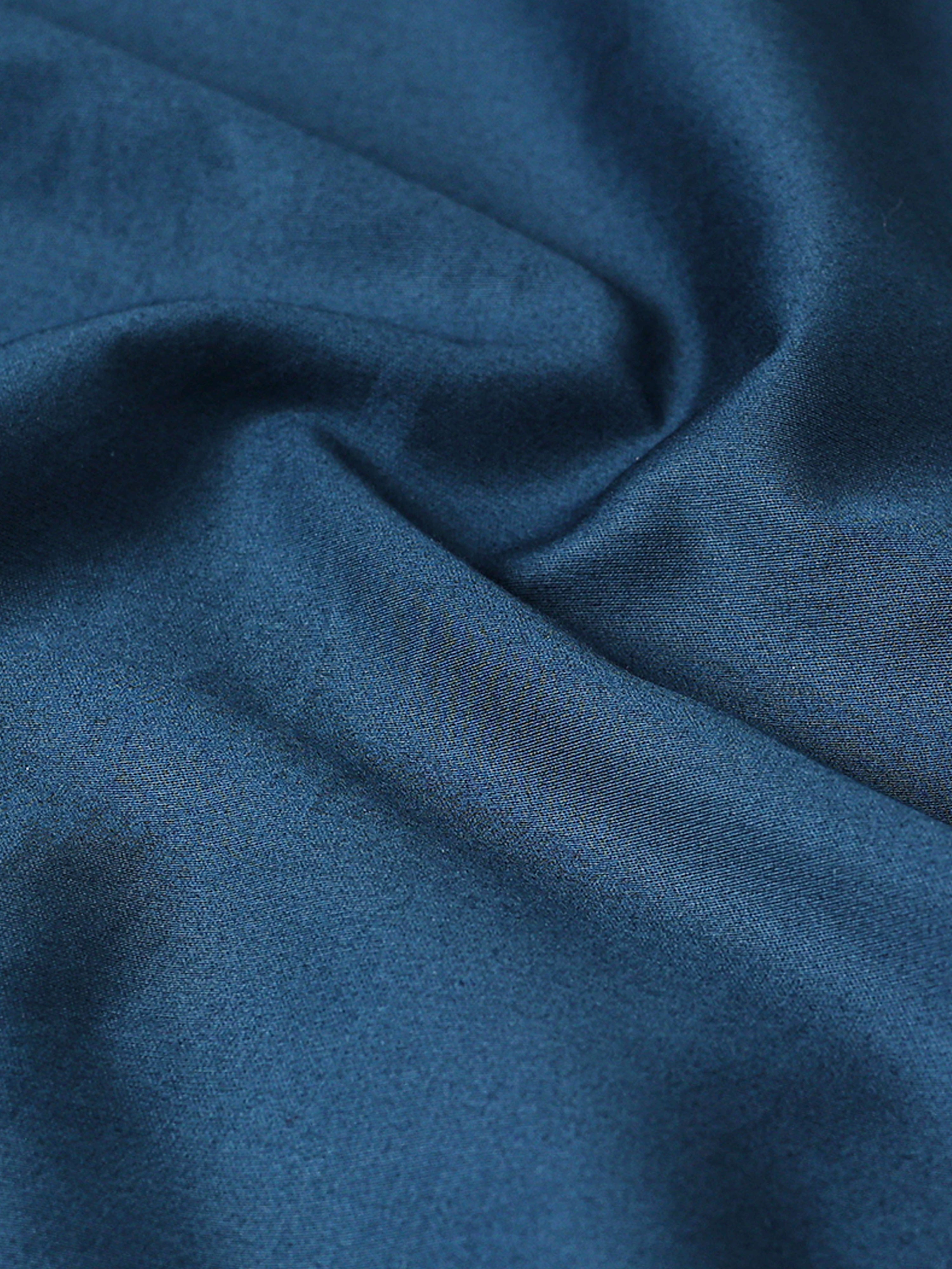 Midnight Teal Cotton Satin Stretch Solid Shirt