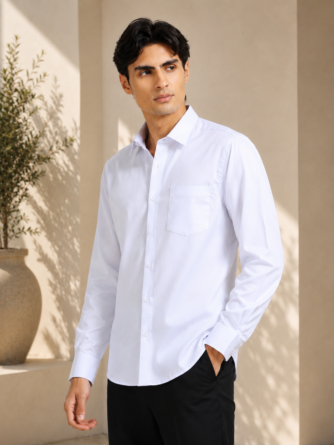 Arctic Lilac Cotton Satin Stretch Solid Shirt