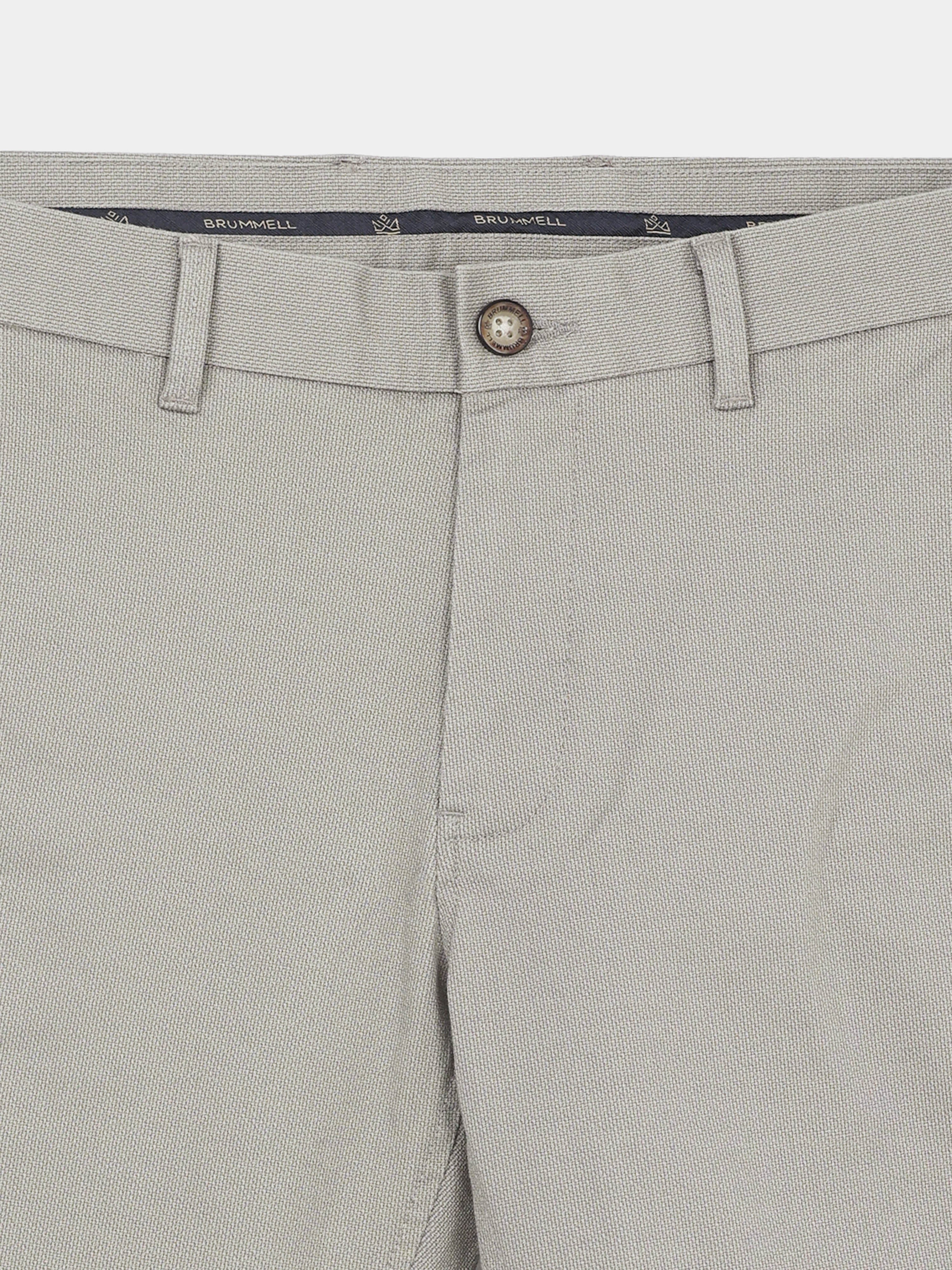 TAUPE DOBBIES COTTON LYCRA BLEND TROUSER