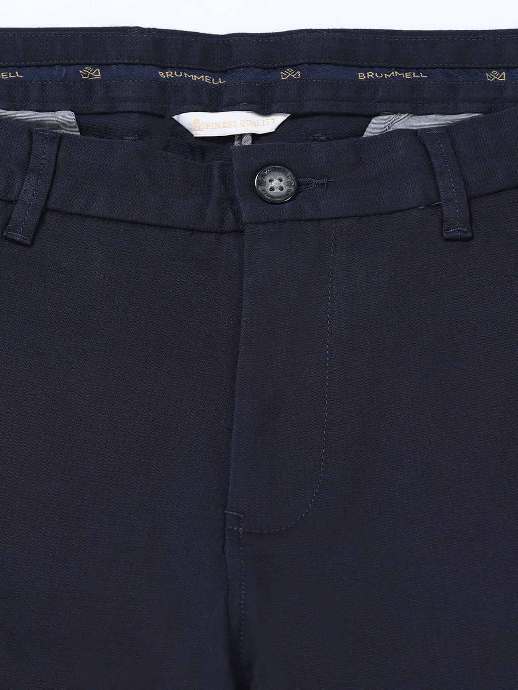 NAVY DOBBIES COTTON LYCRA BLEND TROUSER