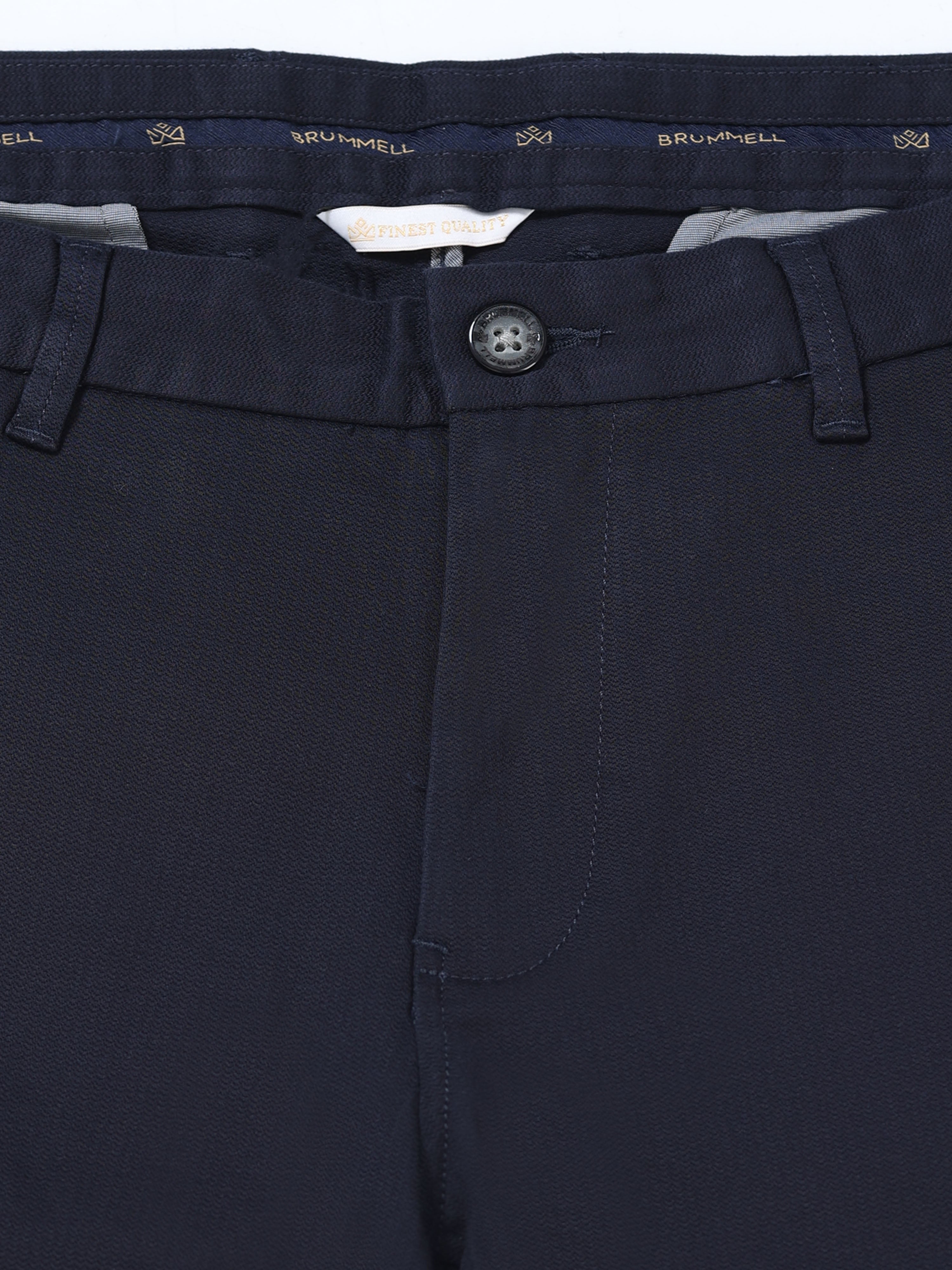 NAVY DOBBIES COTTON LYCRA BLEND TROUSER