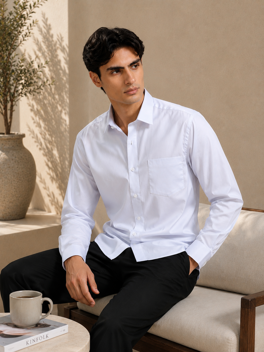 Arctic Lilac Cotton Satin Stretch Solid Shirt