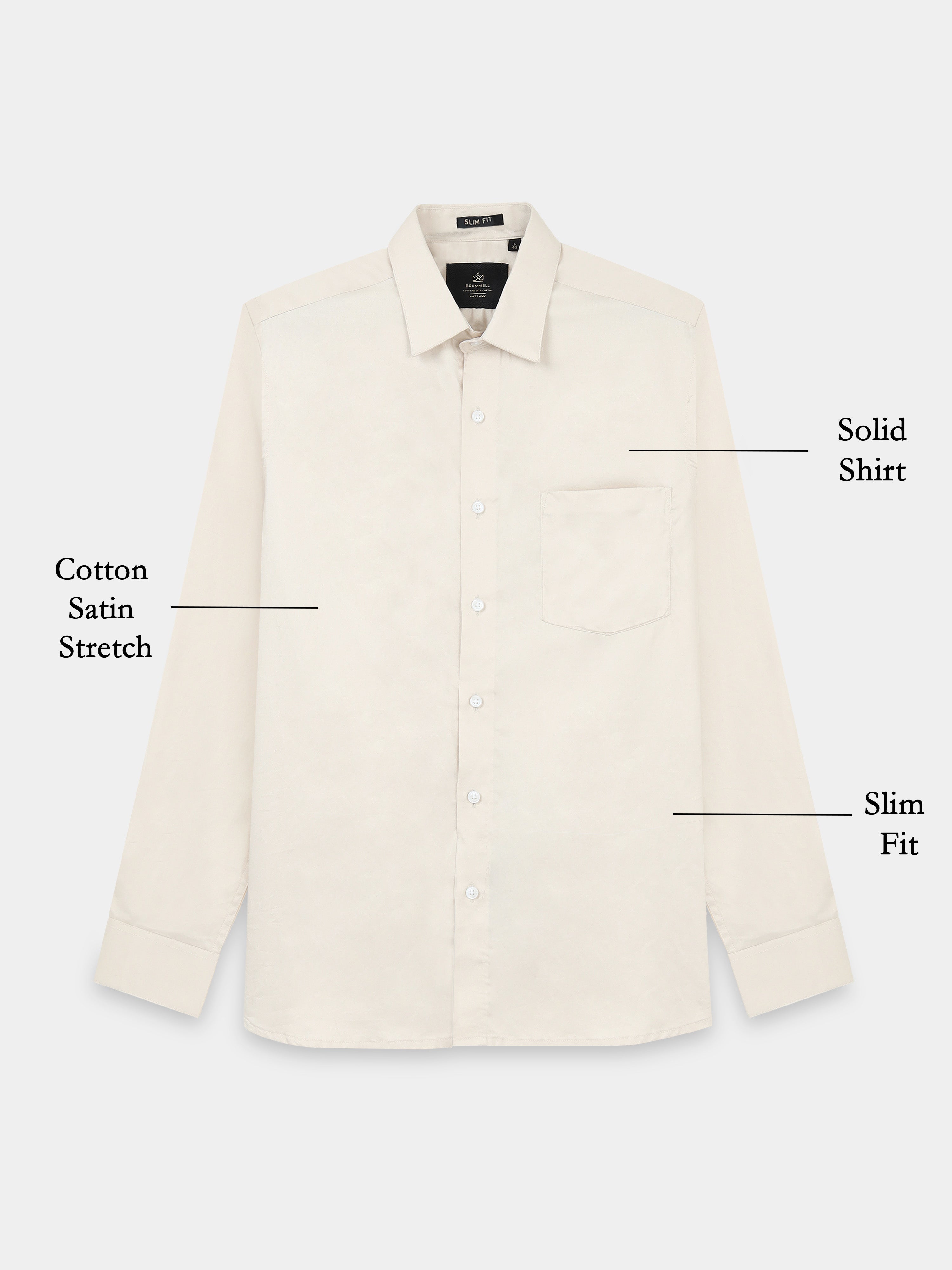 Champagne Luster Cotton Satin Stretch Solid Shirt