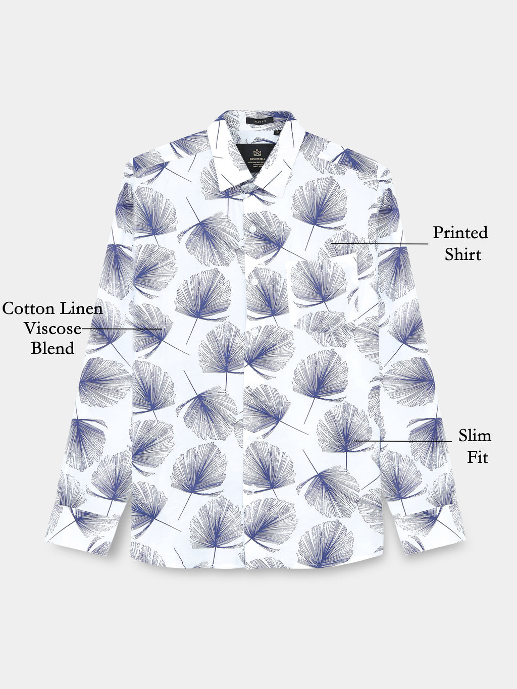 Coastal Ginkgo Indigo Cotton Textured Printed Shirt