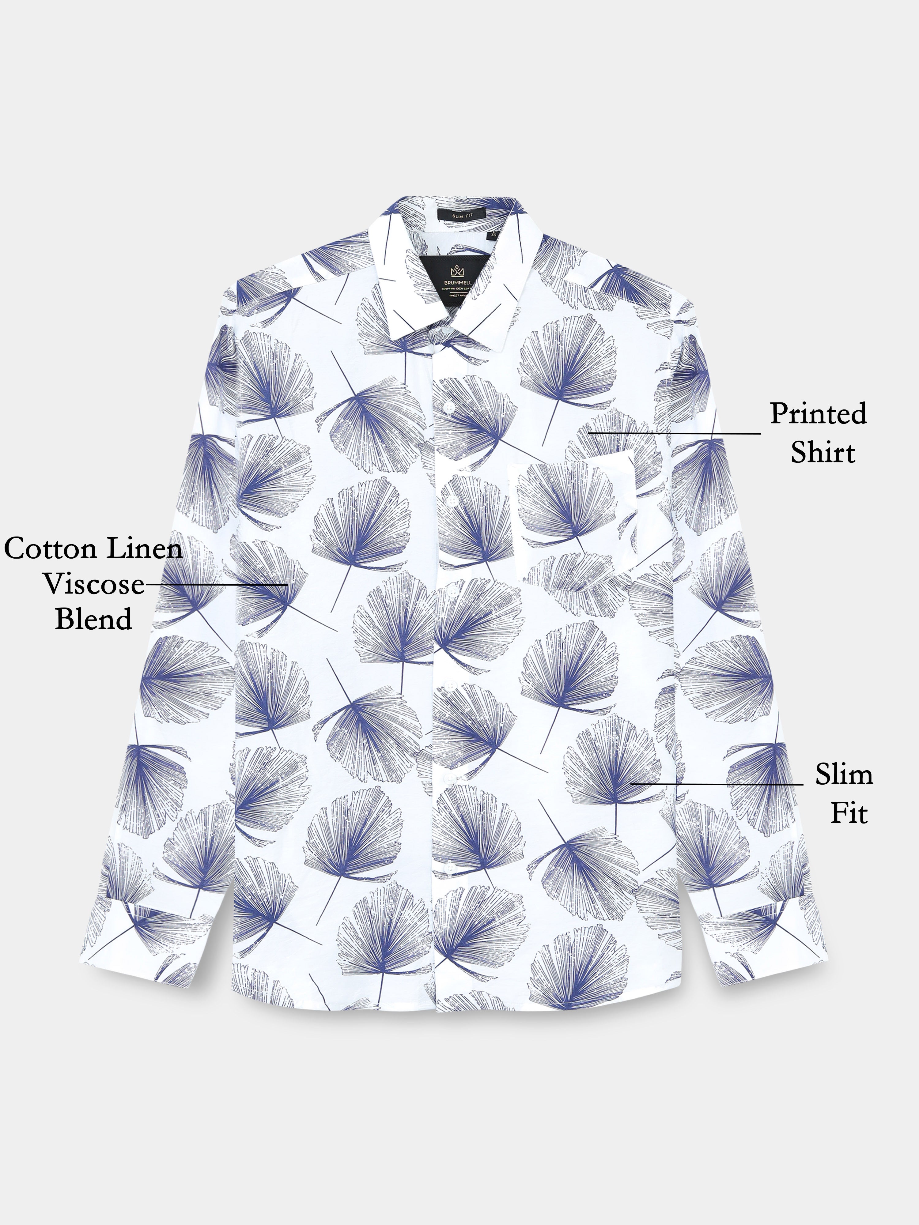 Coastal Ginkgo Indigo Cotton Textured Printed Shirt