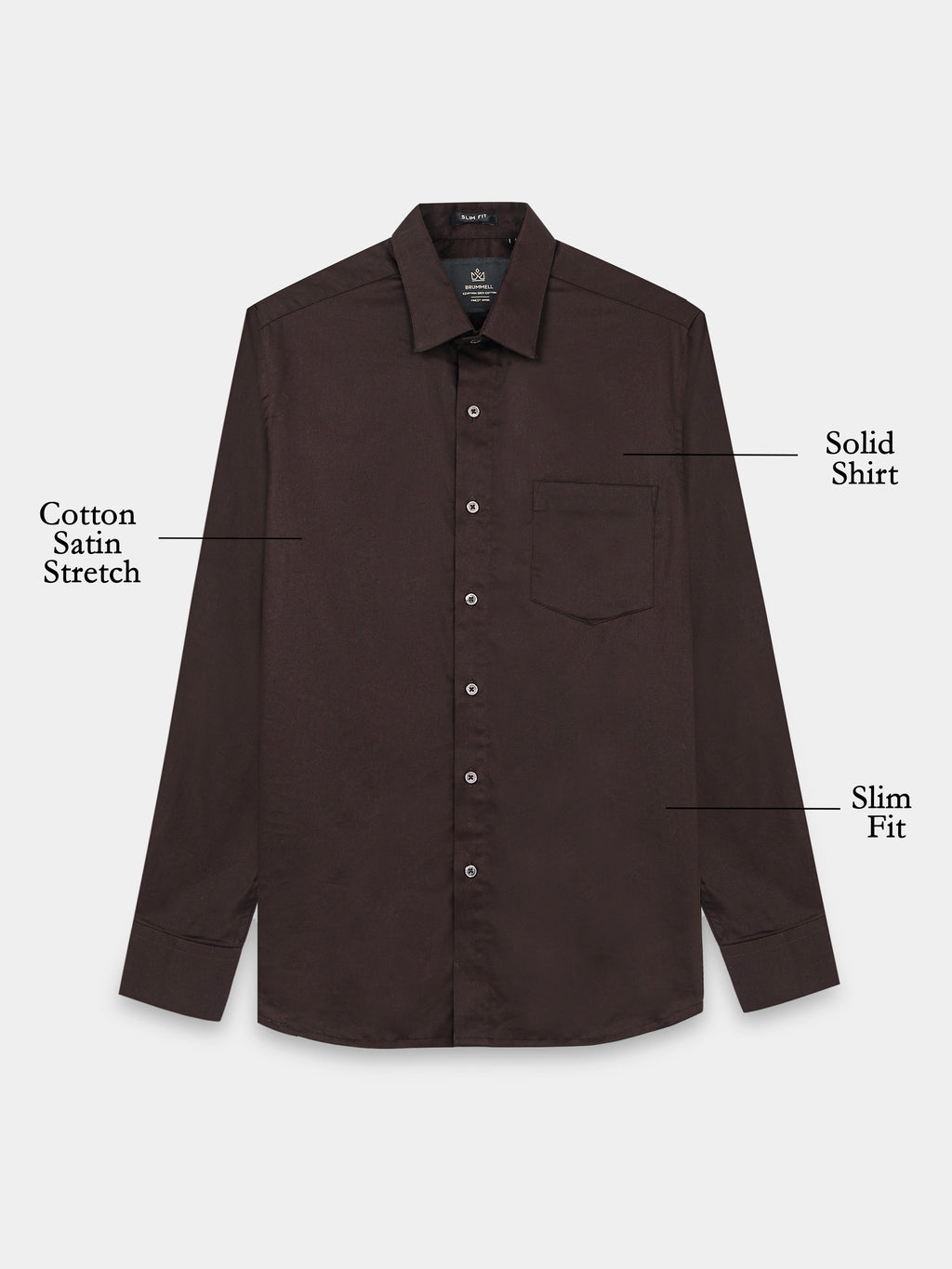 Roasted Bean Cotton Satin Stretch Solid Shirt