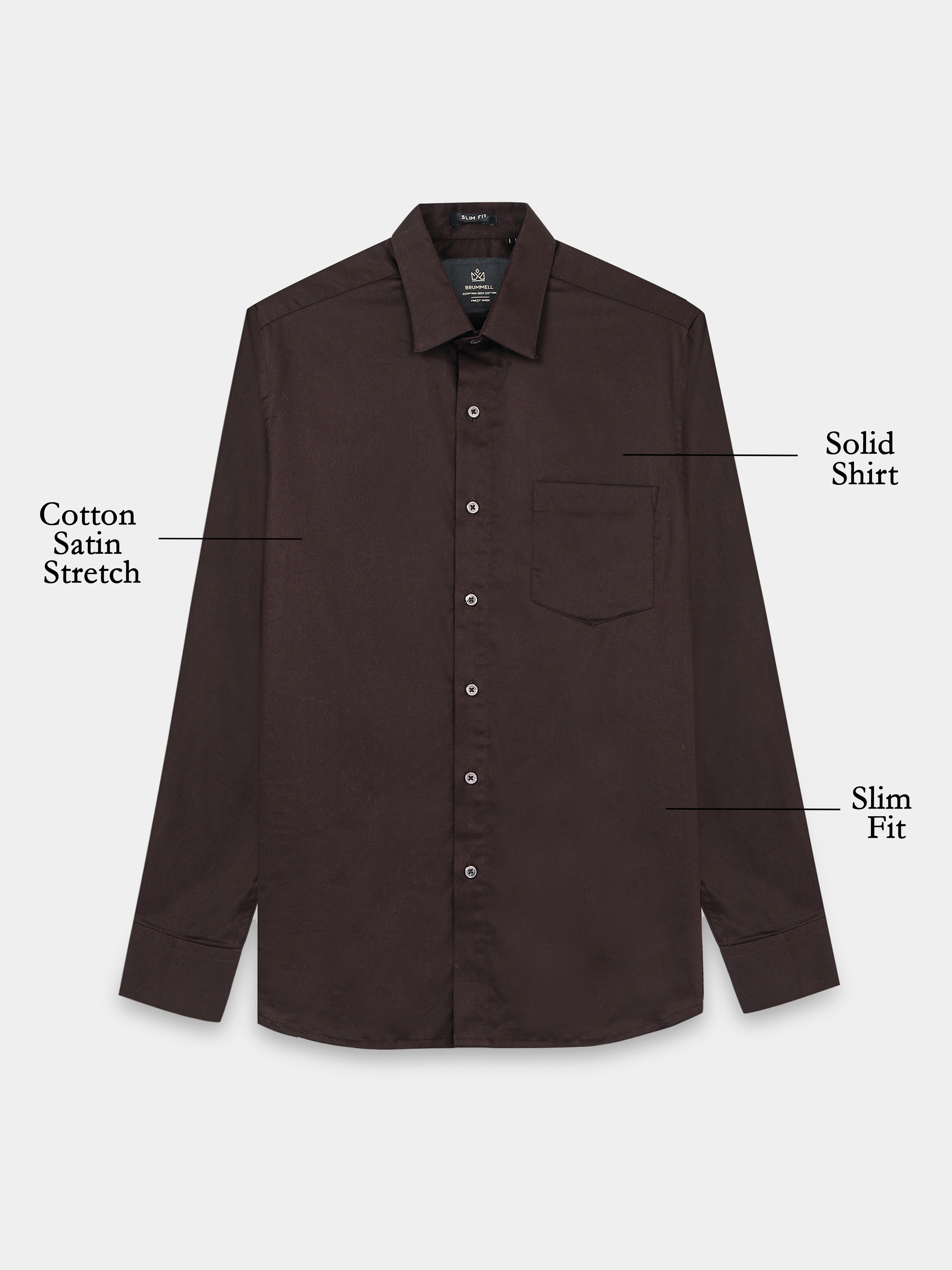 Roasted Bean Cotton Satin Stretch Solid Shirt